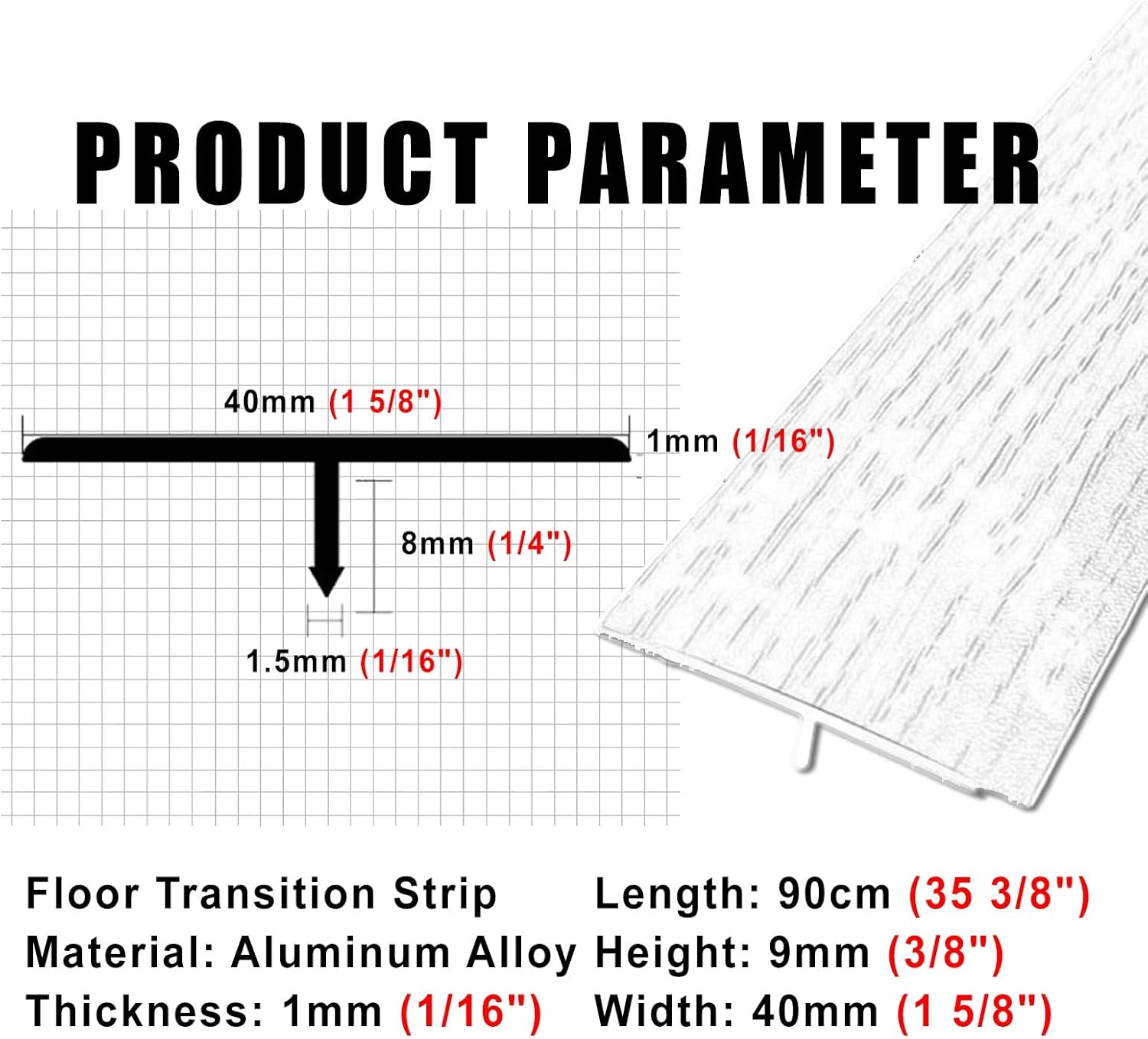 T-Molding – Tiras de transición de imitación de madera, umbral de puerta plana de alfombra a azulejo, borde de umbral autoadhesivo, tira de suelo de