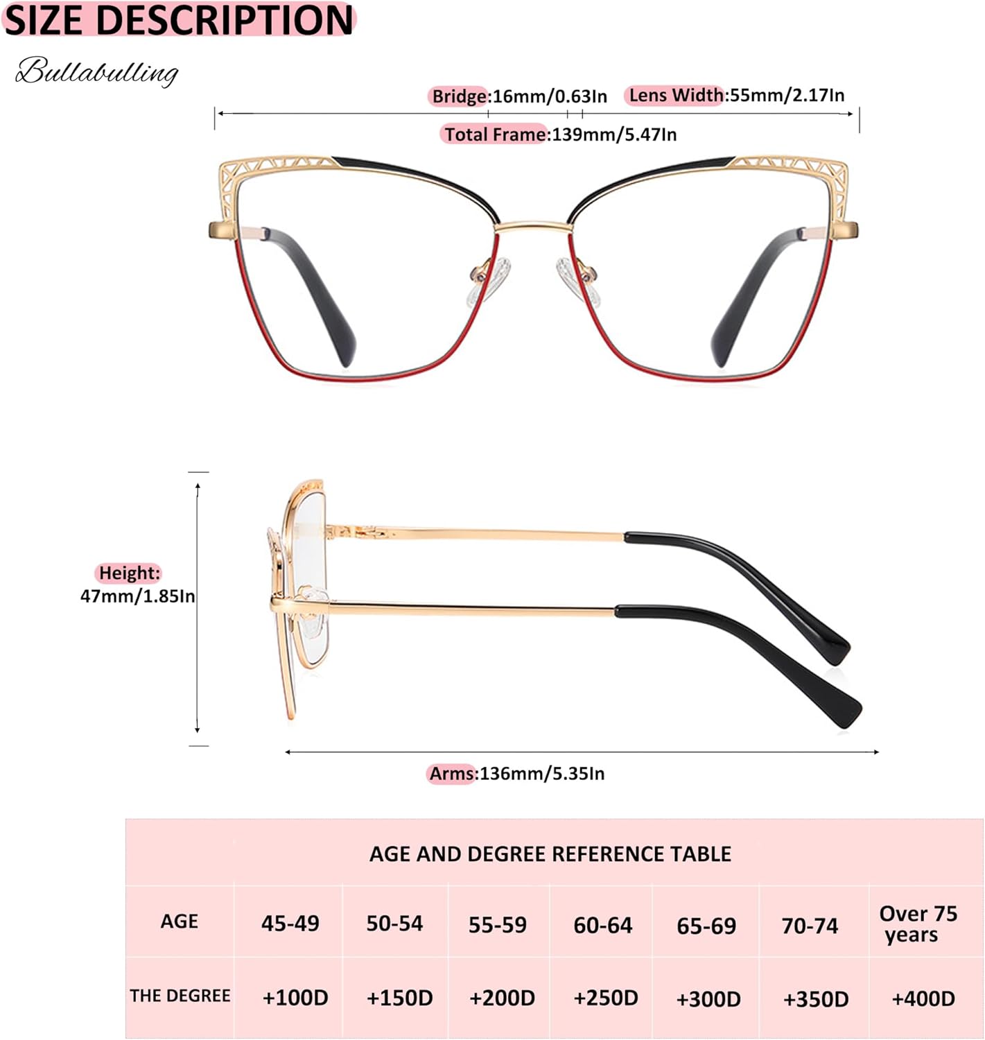 Paquete de 3 lentes de lectura progresivos de ojo de gato con marco hueco de metal, lentes de lectura multienfoque, elegantes con bloqueo de luz azul