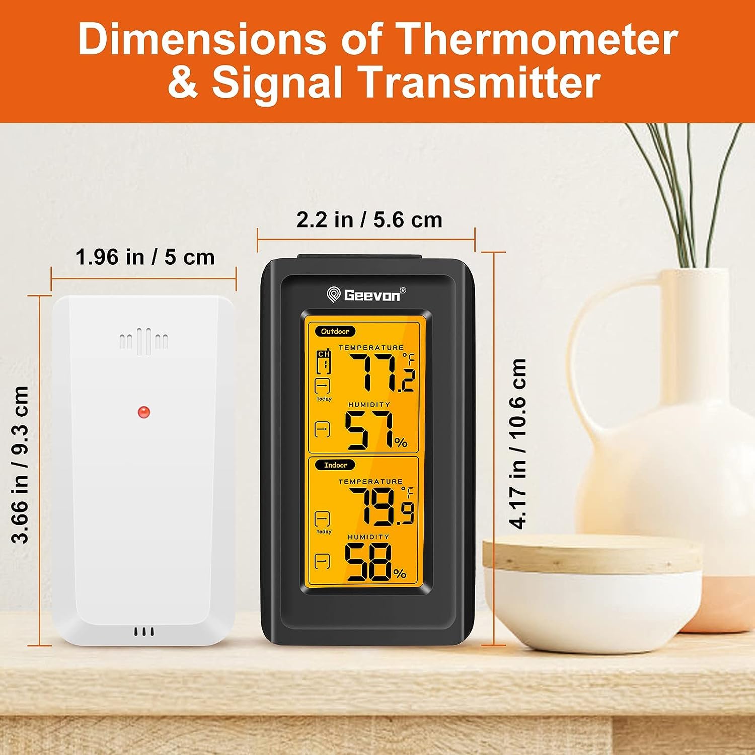 Geevon Termómetro digital inalámbrico para interiores y exteriores, con retroiluminación LCD, puede recibir señales de 3 transmisores, rango de 200