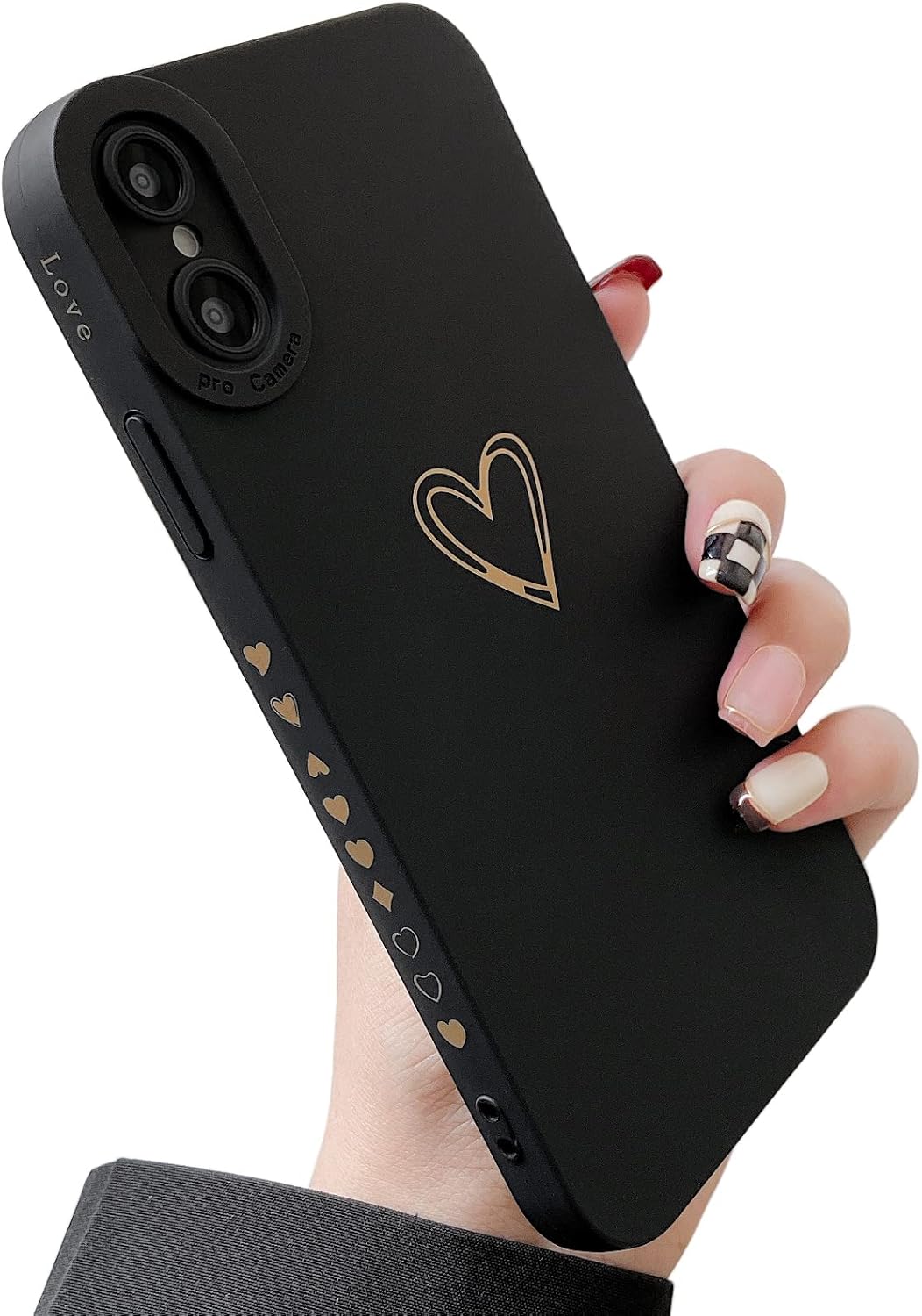 Qokey Funda para iPhone Xs Max (2018 6.5 pulgadas), lindo corazón de amor chapado en la parte trasera lateral con lente completa, protección suave a
