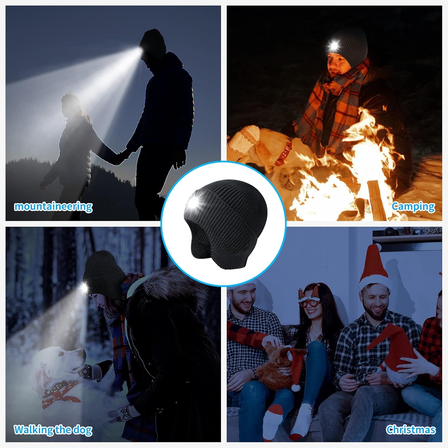 Gorro con luz y orejeras, recargable por USB, gorro de invierno con luces LED, regalo