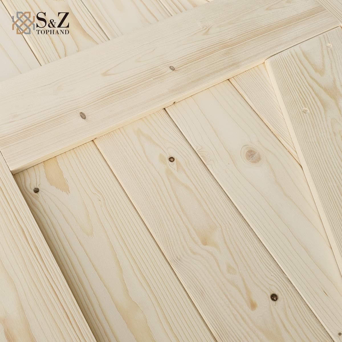 S&Z TOPHAND Puerta de granero anudada británica sin terminar de 42 pulgadas x 96 pulgadas con kit de herrajes para puerta corredera de 8 pies, doble