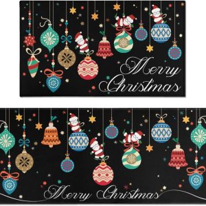 Alfombras y tapetes de cocina de Navidad, alfombras y tapetes negros de Navidad de Papá Noel, antideslizantes, lavables, tapetes navideños de bajo Alfombras y tapetes de cocina de Navidad, alfombras y tapetes negros de Navidad de Papá Noel, antideslizantes, lavables, tapetes navideños de bajo