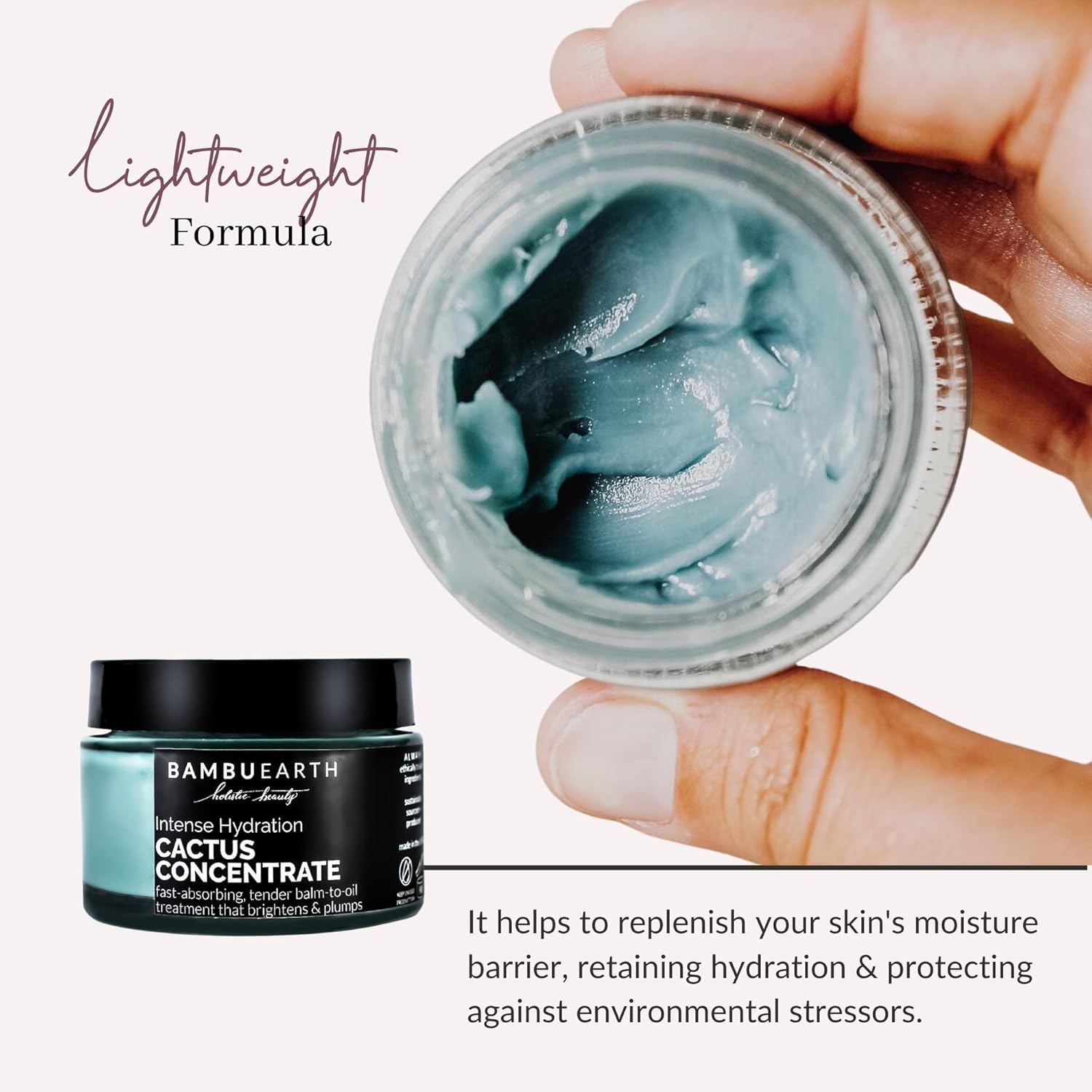 BambuEarth Concentrado de cactus de hidratación intensa, hidratante facial, ingredientes orgánicos y certificado EWG, fórmula para el cuidado de la