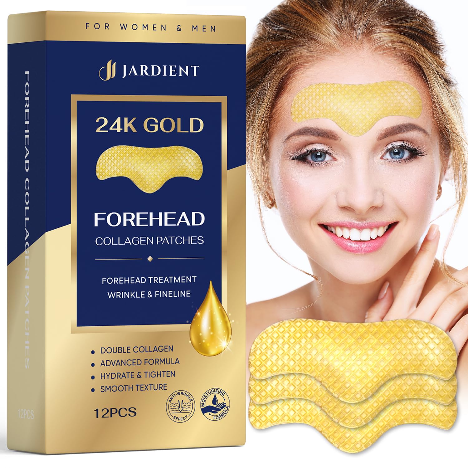 Jardient Parches de hidrogel de oro de 24 quilates para cara, parches antiarrugas con colágeno que aumentan la elasticidad