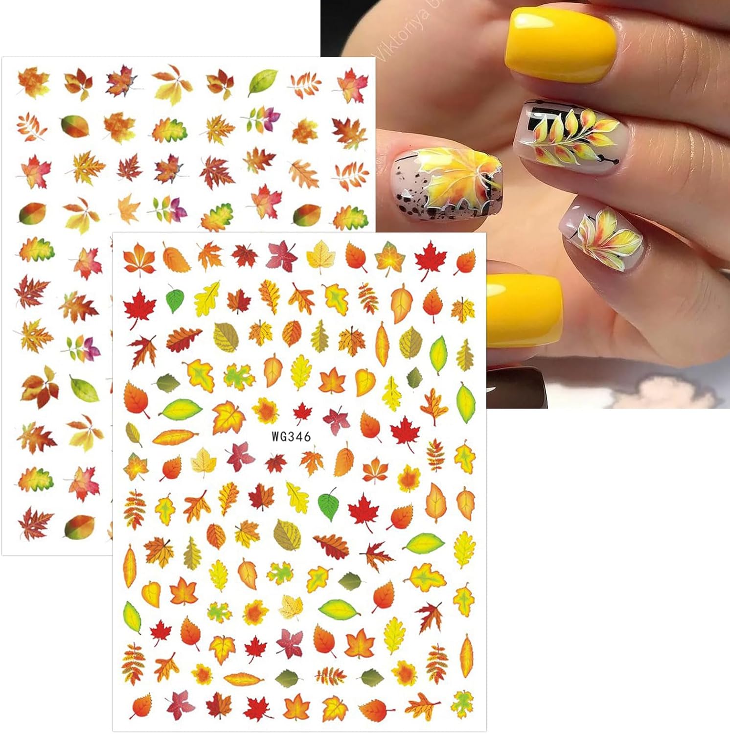 JMEOWIO 10 Sheets Fall Autumn Nail Art Stickers Decals Self-Adhesive Pegatinas Uñas Pumpkin Maple Leaf Thanksgiving Nail Supplies Nail Art Design