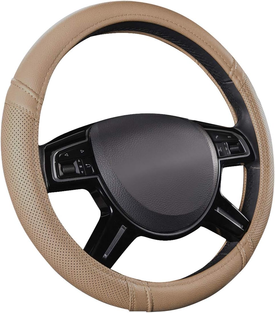 Nuevo, cuero clásico automotriz volante universal cubiertas Car Pass, Beige