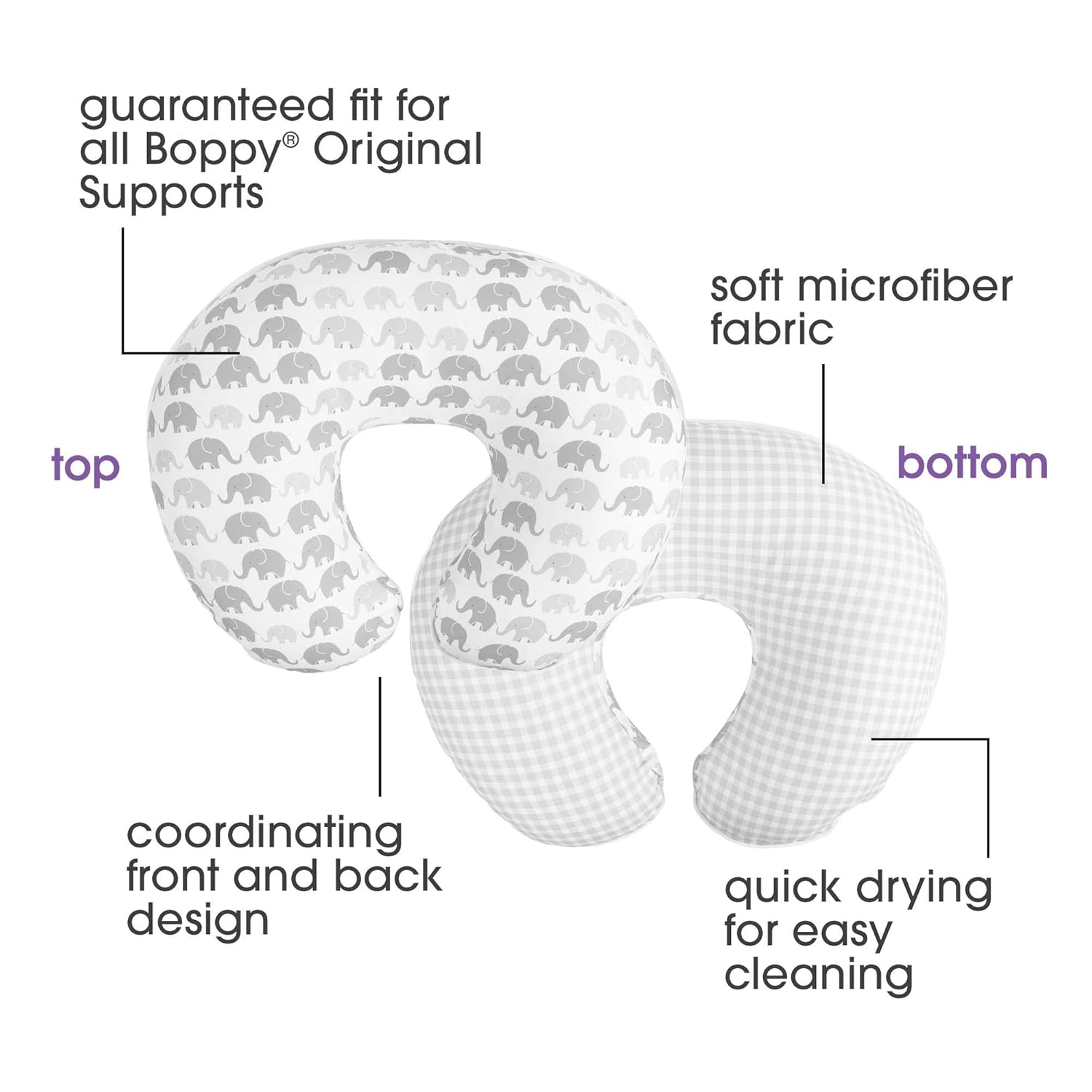 Boppy Almohada de lactancia con soporte original, hojas grises de color gris topo, esenciales ergonómicos de enfermería y funda de almohada de