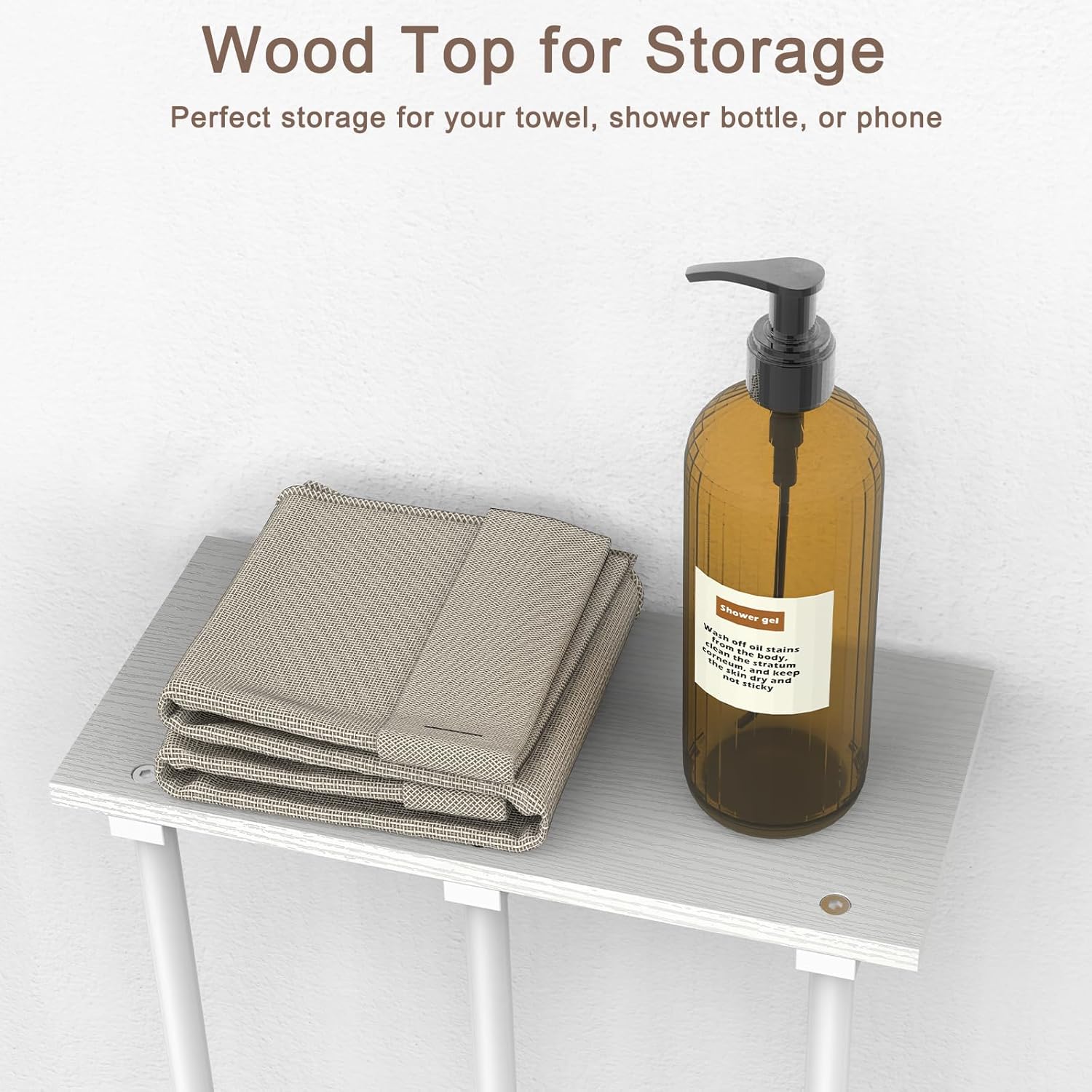 MOOACE – Toallero para baño montado en la pared, 3 barras enrolladas con parte superior de madera y ganchos de pared, organizador de baño de metal