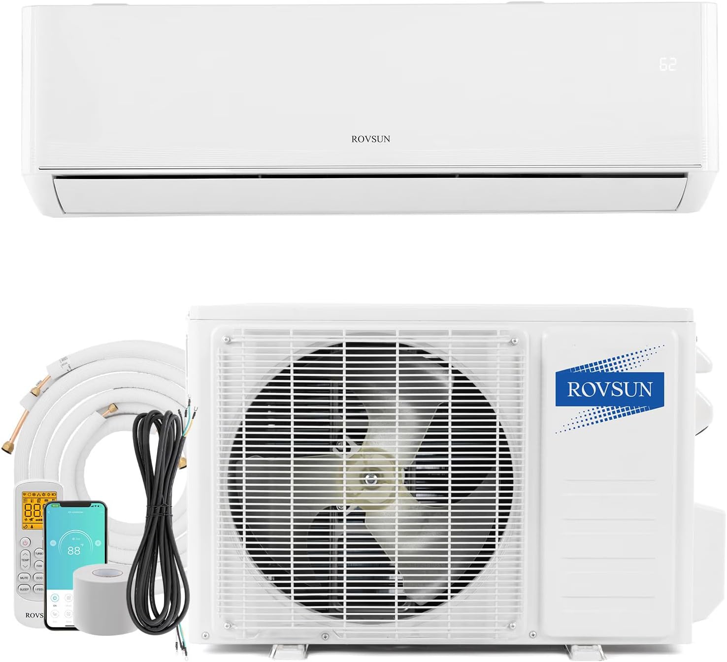 ROVSUN Sistema de calefacción mini split de 12,000 BTU habilitado para WIFI de 22 SEER con inversor, sistema dividido sin conductos de 115 V con