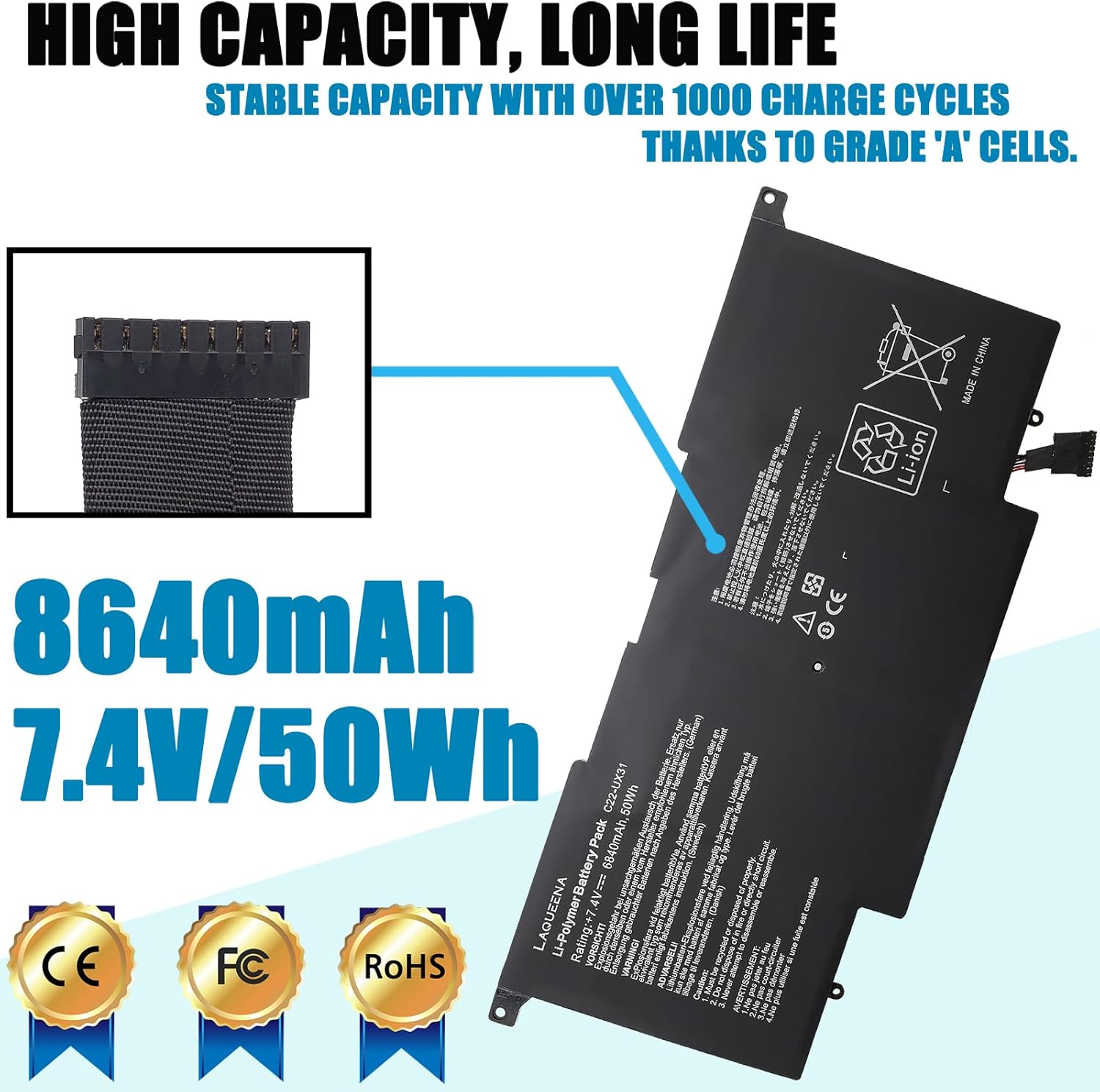 LAQUEENA C22-UX31 – Batería para portátil compatible con Asus (Zenbook) UX31A UX31E UX31 UX31A-R4004H UX31E-DH72 UX31KI3517A Ultrabook Series