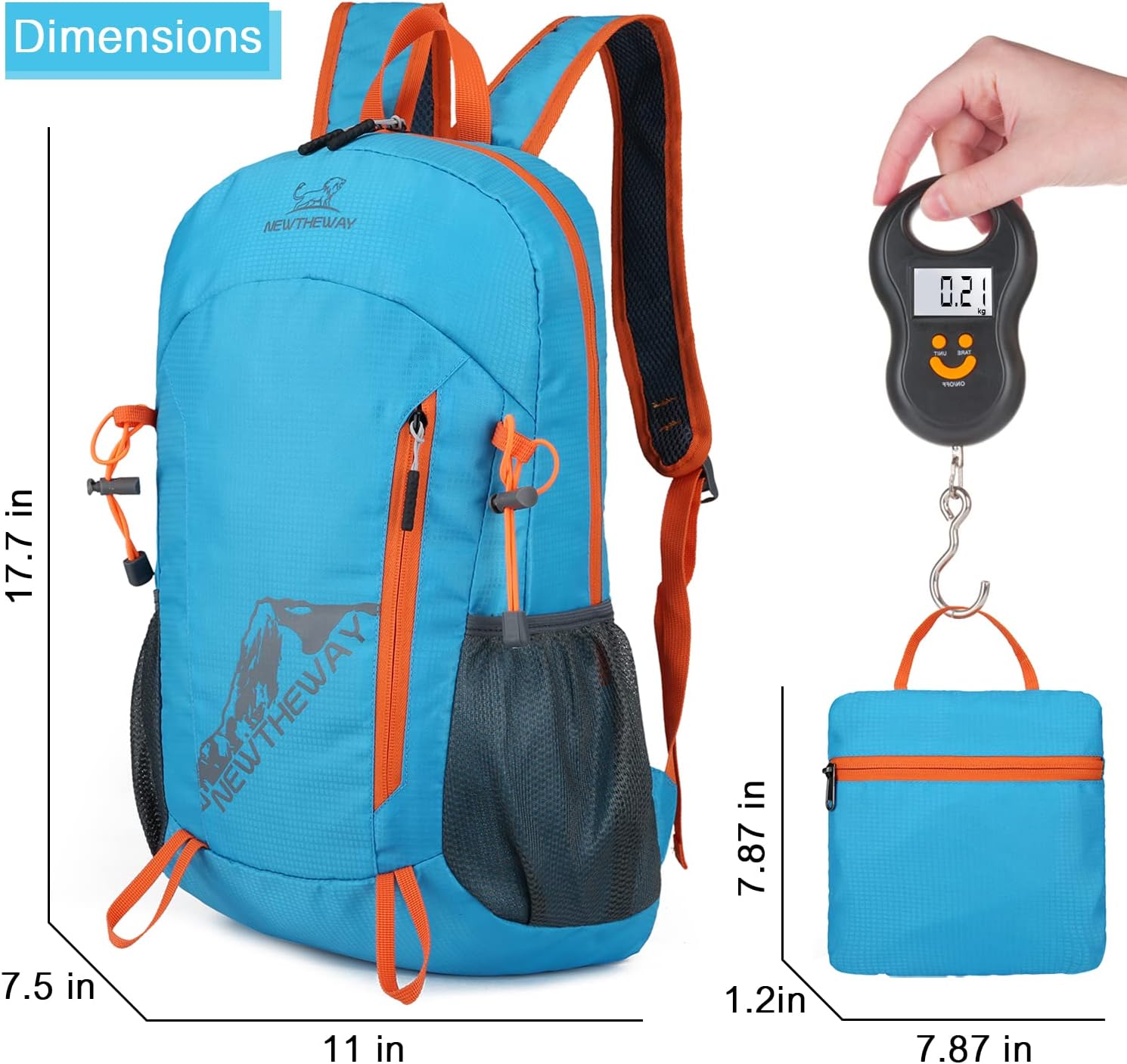 Mochila de senderismo ligera de 20L plegable pequeña mochila de viaje mochila de camping plegable para mujeres y hombres, Azul-cielo, Mochilas de