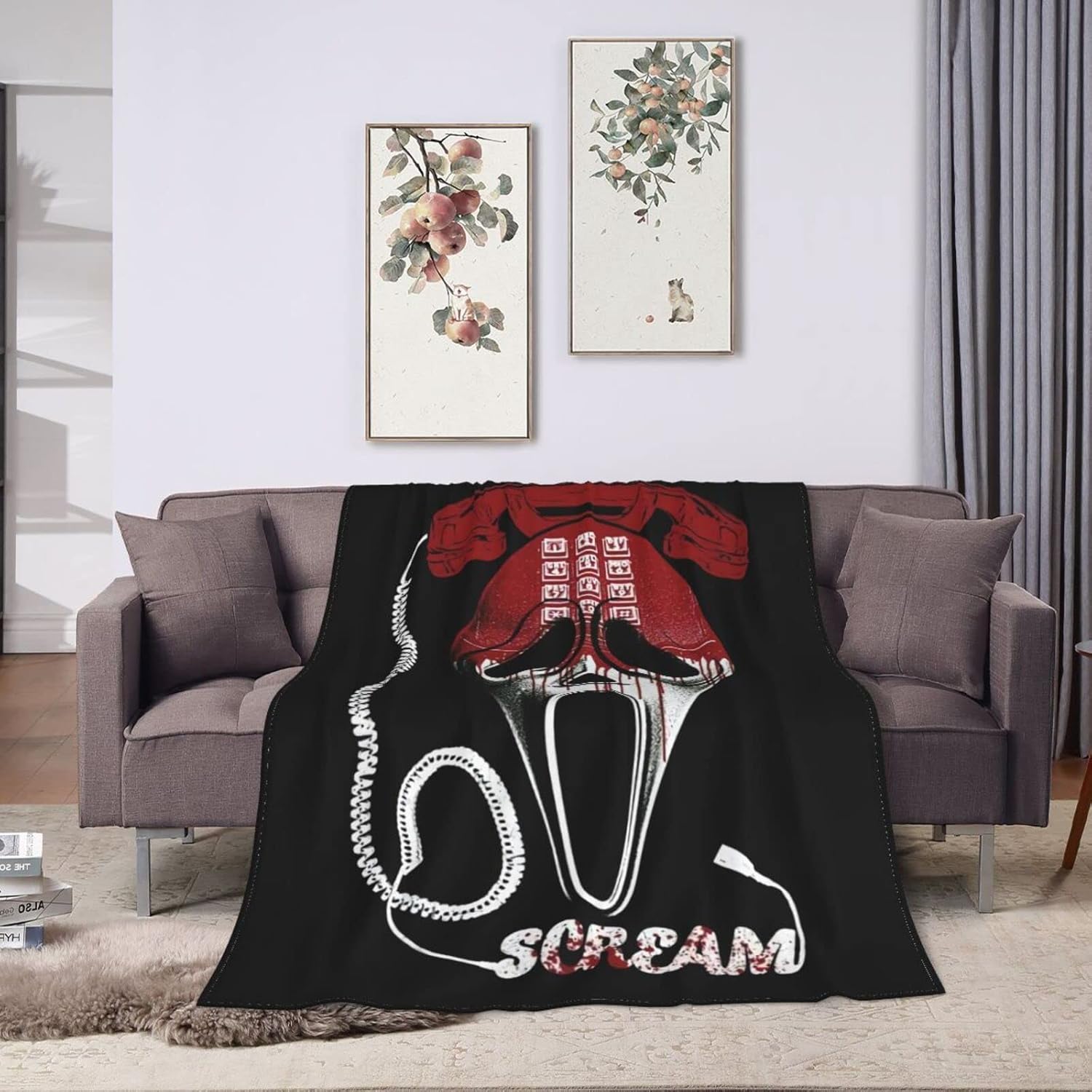 Manta de película de terror para decoración de Halloween, para las cuatro estaciones, para decoración del hogar, cálida y acogedora, manta suave y