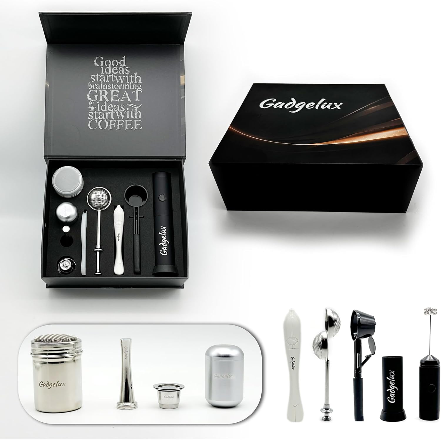 Juego de regalo de barista, cápsulas de espresso reutilizables, espumador de leche, utensilios de cocina, accesorios de barra de café, infusores de