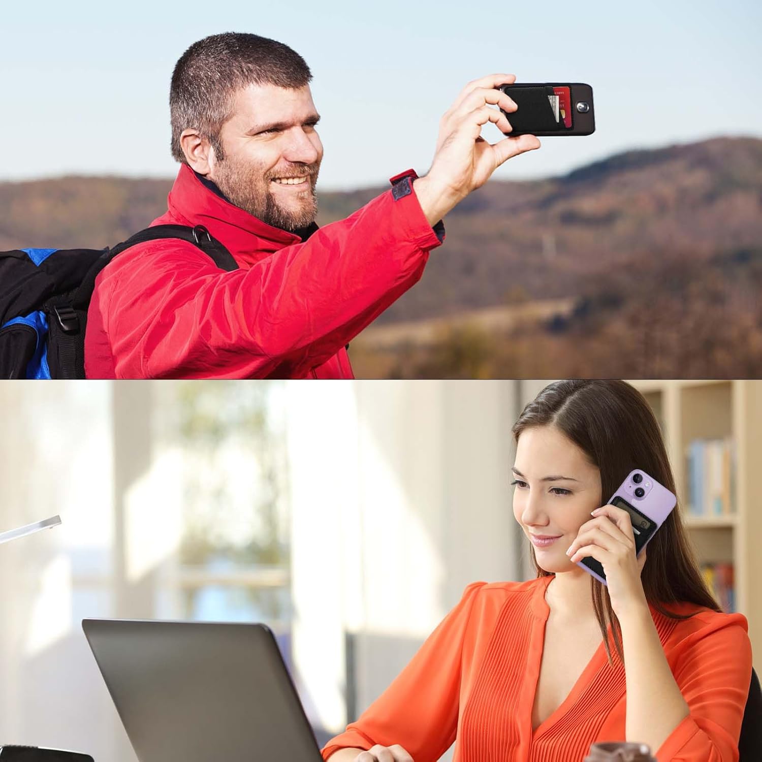 Cartera de cuero para teléfono con tarjetero para teléfono, adhesivo para teléfono con adhesivo, elegante funda para tarjetas de crédito, adecuado