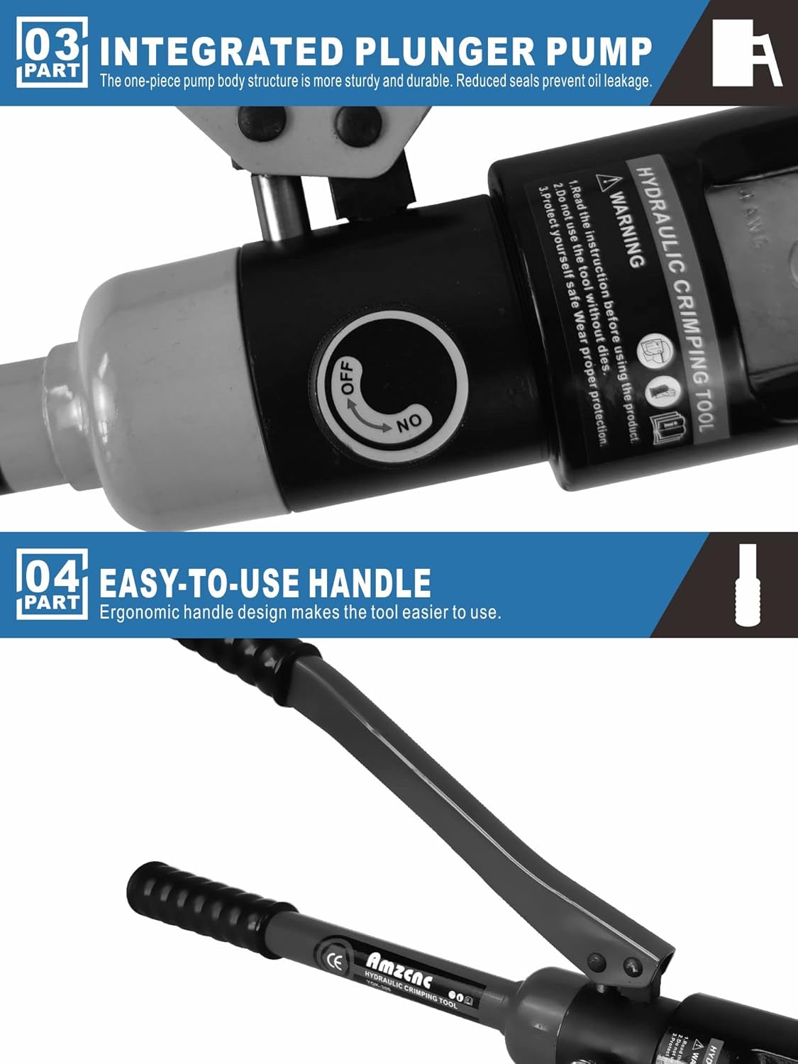 AMZCNC Juego de herramientas de prensado profesional de cable hidráulico de 16 toneladas, crimpadoras de 8 AWG a 600 MCM, herramienta de prensado de