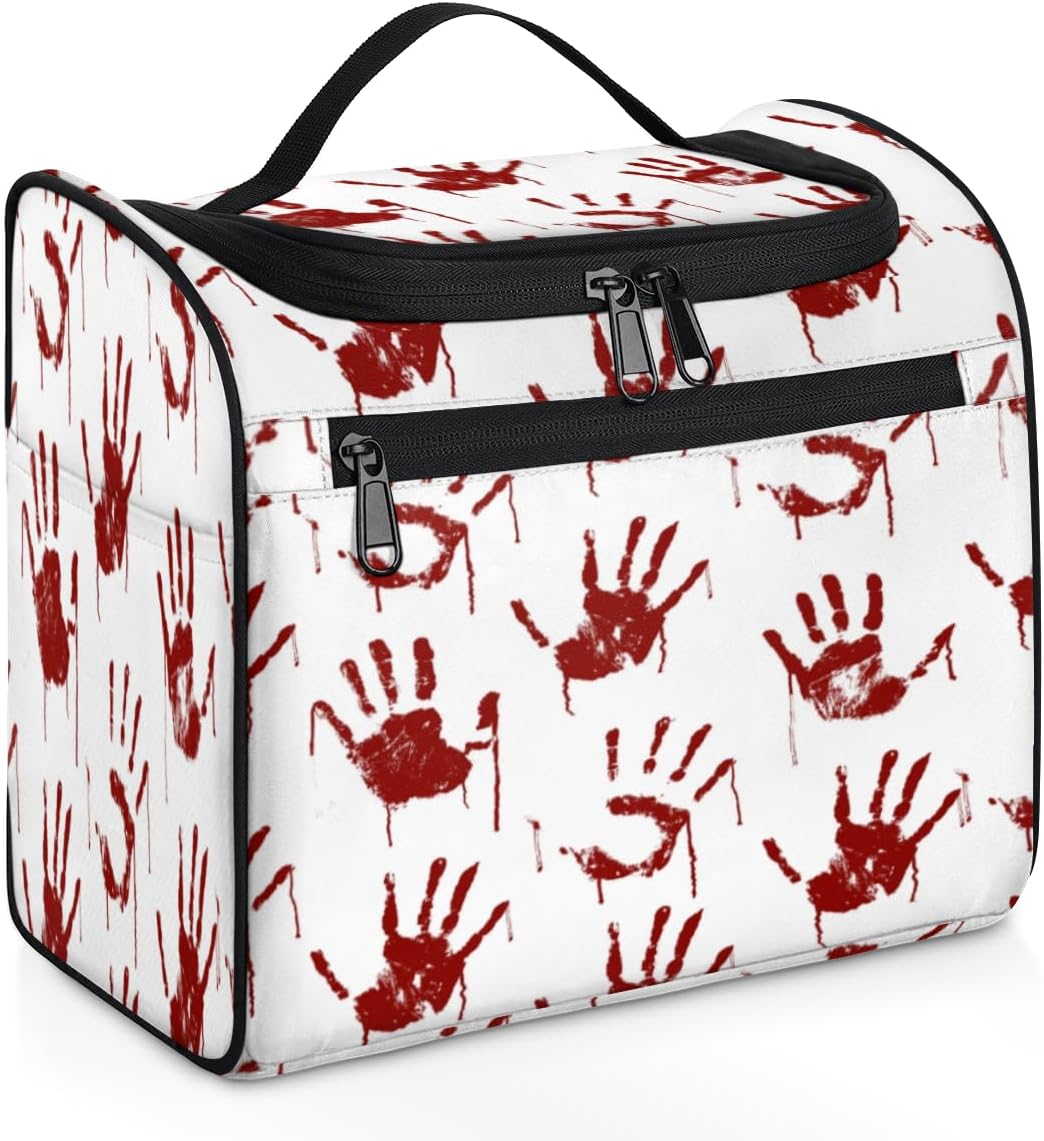Interesting Halloween Toiletry Bag for Women Travel Makeup Organizer with Hanging Hook Traveling Cosmetic Bags for Toiletries Accessories