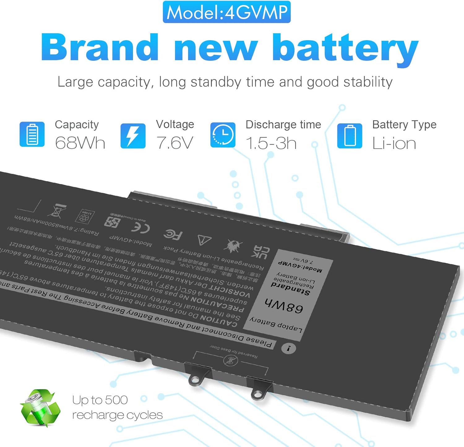 4GVMP – Batería para laptop Dell Latitude 5400 5410 5500 5510 Precision 3540 3550 759075917791 2 en 1, PN X77XY 1V1XF R8D7N RF7WM 9JRYT C5GV22 P84F
