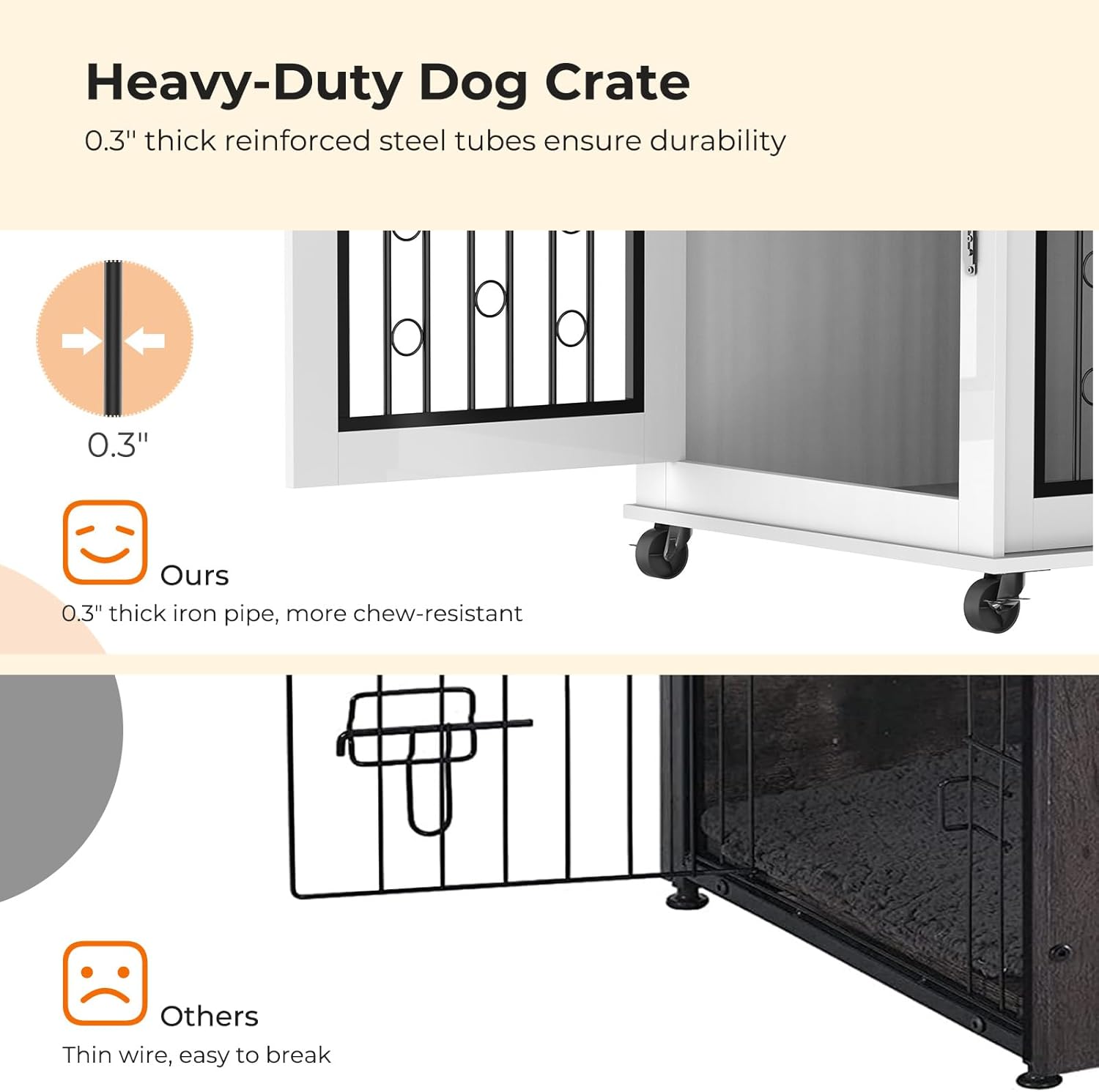 Furniture Style – Mesa auxiliar para perros con puerta corrediza de granero, muebles de interior para perreras con divisor extraíble para 2 mascotas