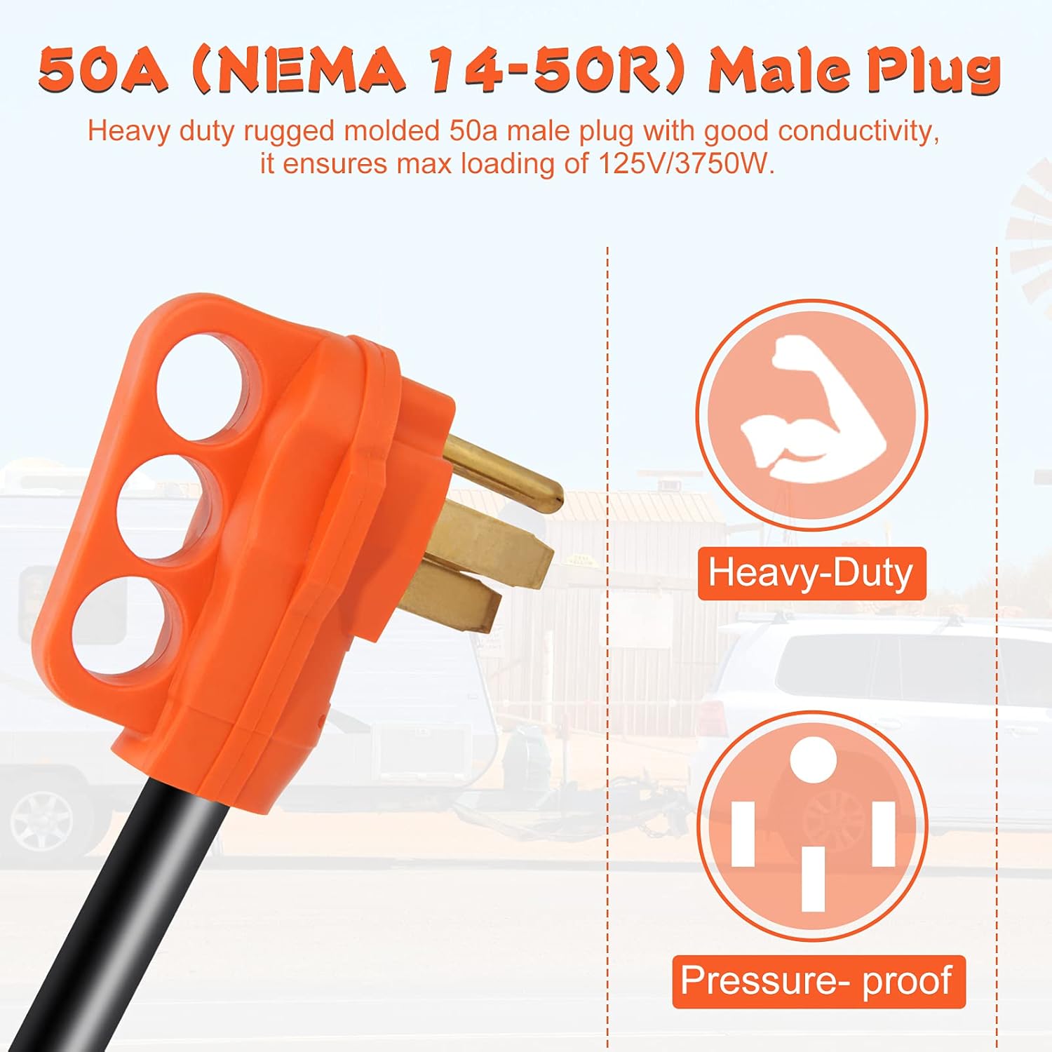 Adaptador de RV macho de 50 amperios a 30 amperios hembra de 12 pulgadas, NEMA 14-50P a NEMA TT-30R, 125V 3750W STW 10 AWG 50M30F Adaptador