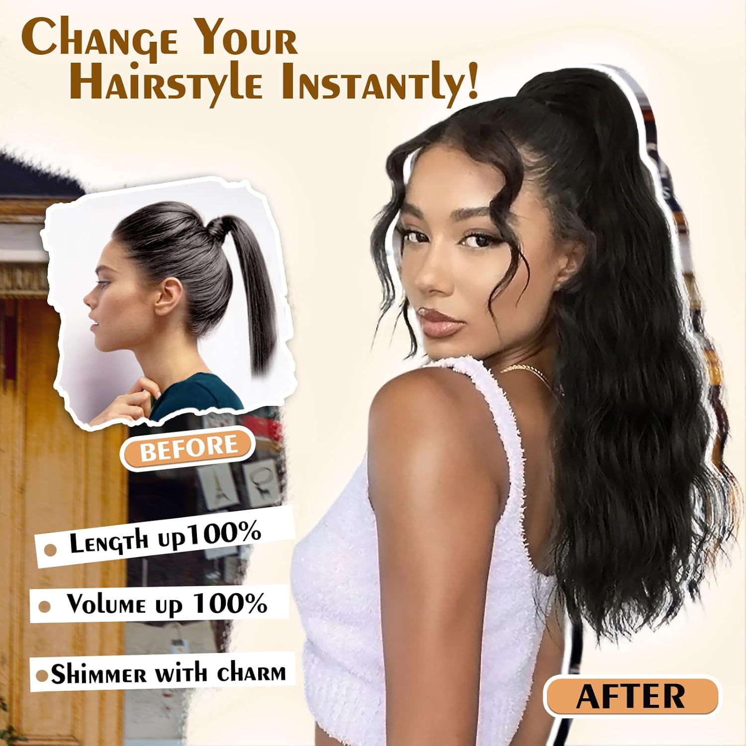 Extensión de cola de caballo de 22 pulgadas, extensiones de cola de caballo sintéticas de aspecto natural, extensiones de cabello sintético para