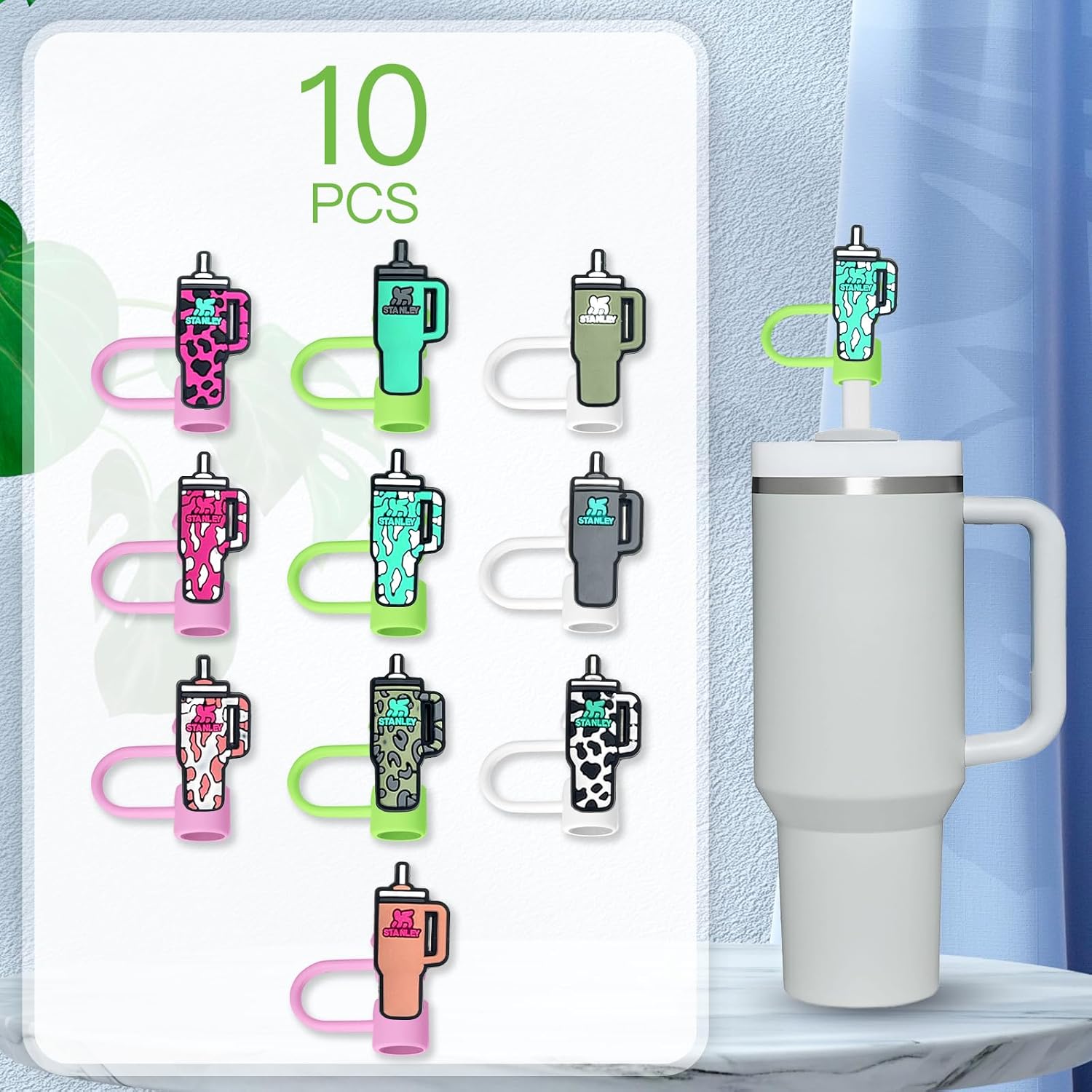 10 vasos para vaso de 10 unidades, 10 unidades, tapa para popote para beber de 0.394 pulgadas, protectores reutilizables, tapas para accesorios de