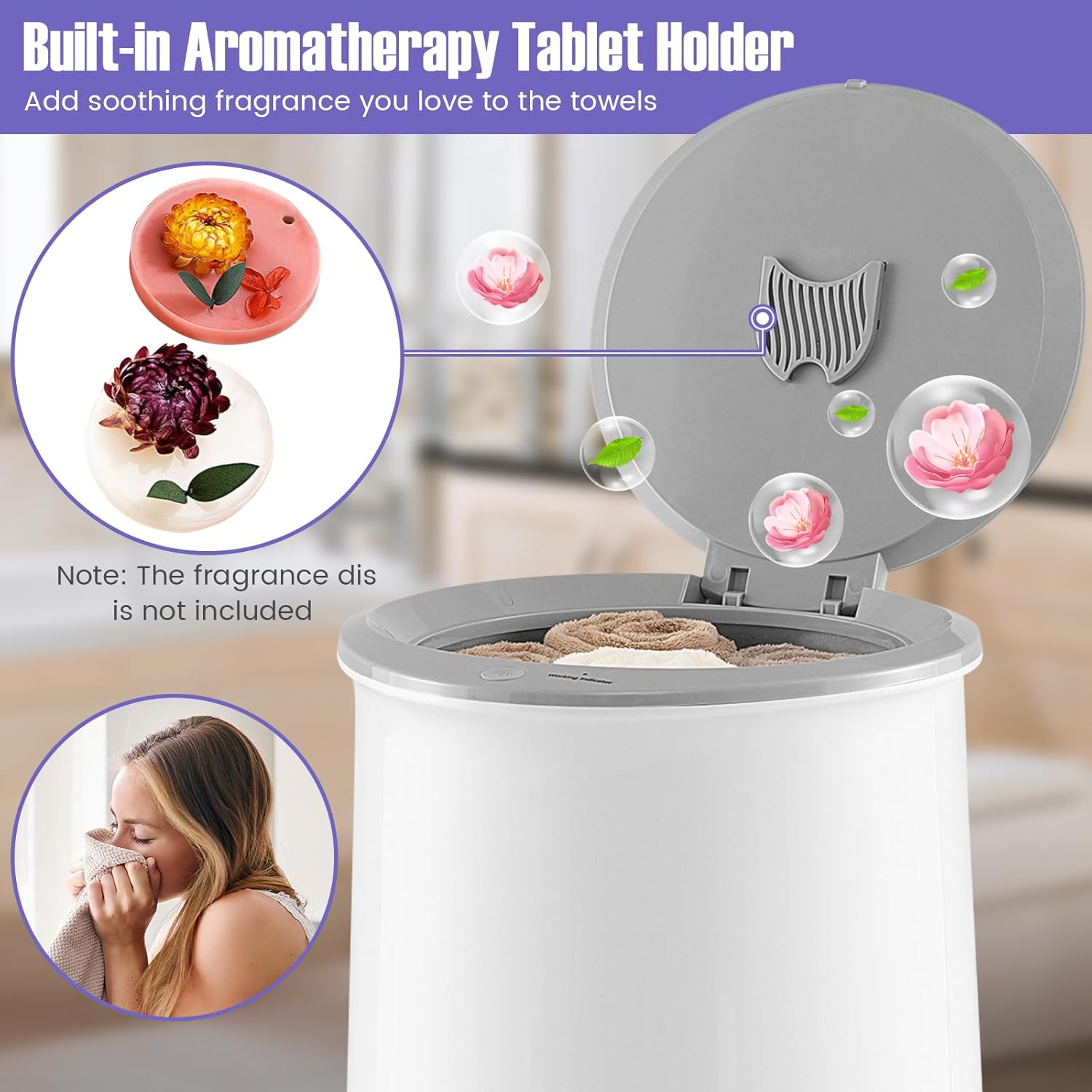 Tangkula Cubo calentador de toallas para baño, barril calentador de toallas con tapa abatible de 21 litros con bloqueo de seguridad, apagado