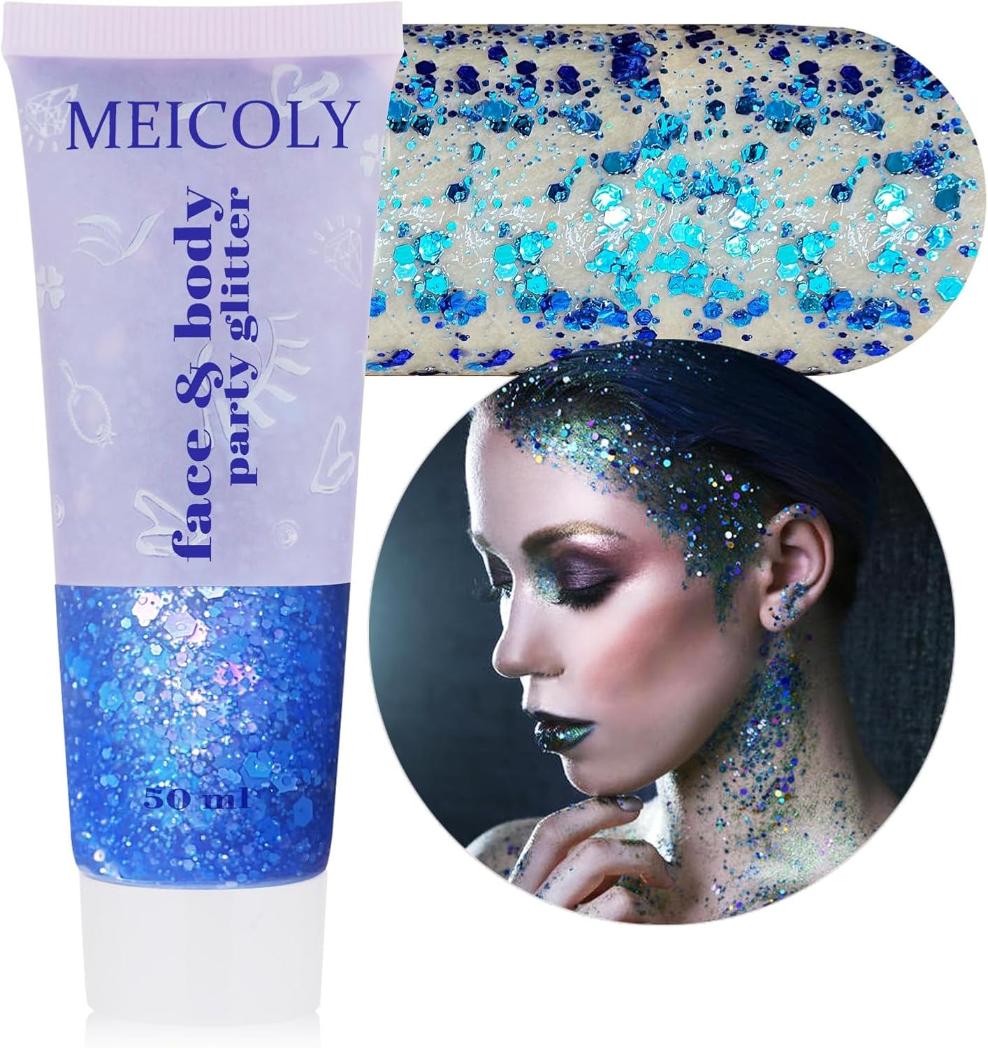 MEICOLY Purpurina corporal azul camaleón, gel grueso con purpurina para cara, conciertos, cantante de sirena, para conciertos, para rostro, cuerpo,