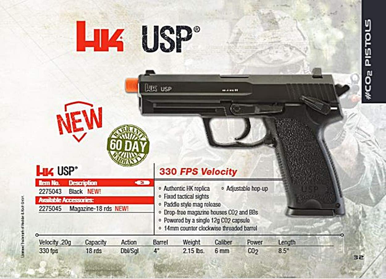 Elite Force HK Heckler & Koch USP CO2 Pistola BB de 0.236 in pistola de Airsoft, acción de soplado, color negro