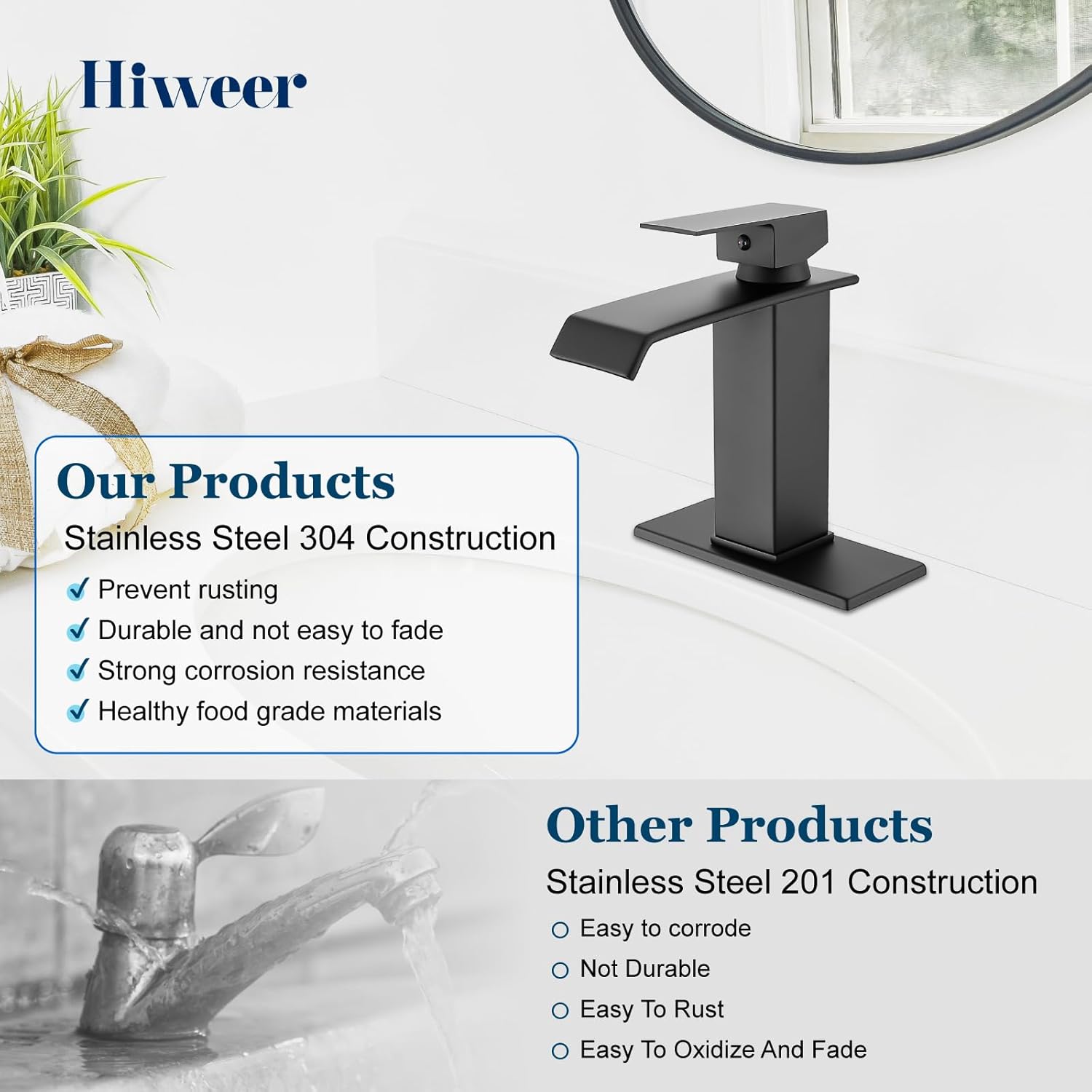 Grifo de lavabo de baño negro mate de una sola manija para lavabo de tocador de granja de 1 agujero, grifo de baño de montaje en cubierta con