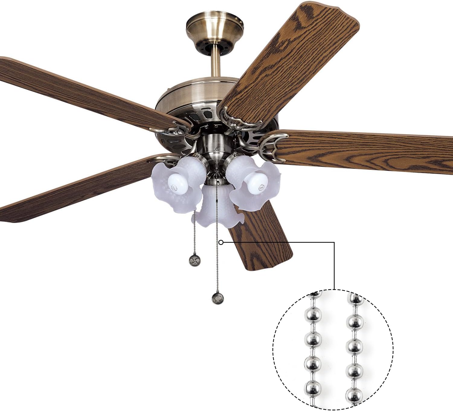Tangyinrd Cadena de tracción para ventilador de techo de 196 pulgadas, extensión de cadenas de cuentas, extensores de cadena ligera, acero