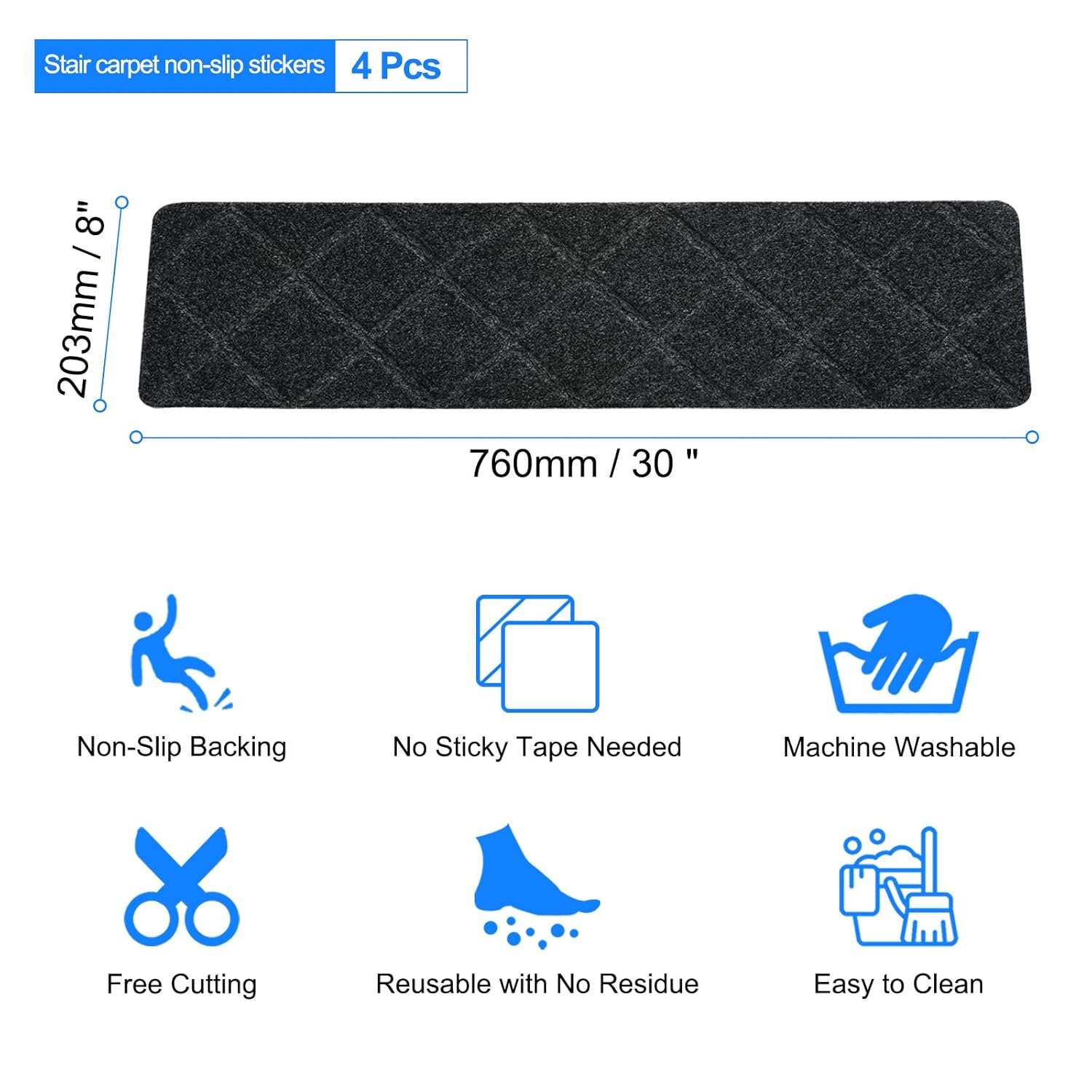 HARFINGTON Alfombra antideslizante para escaleras, paquete de 4 unidades, 8 x 30 pulgadas, antideslizante, para escaleras de madera de interiores,