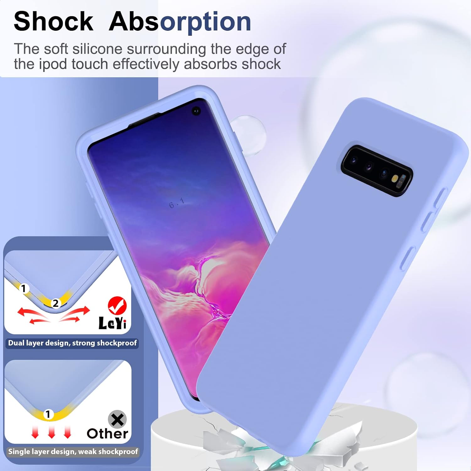 LeYi Funda para Samsung S10, Galaxy S10 de 6.1 pulgadas con 2 protectores de pantalla, funda protectora de silicona líquida suave a prueba de golpes