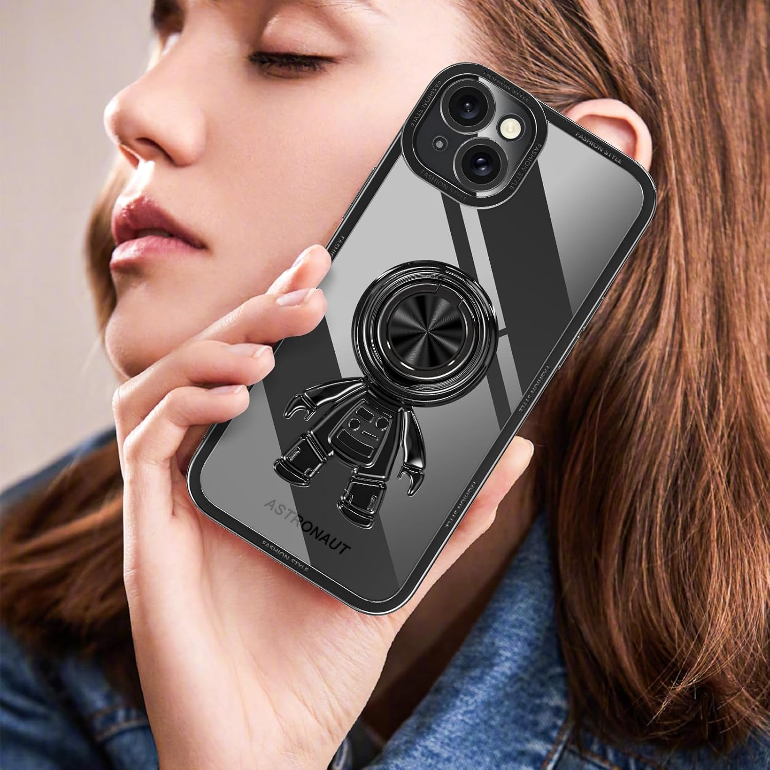 LONTECT Funda para iPhone 15 Plus a prueba de golpes, protección de cuerpo completo, soporte de anillo de astronautas, delgada y transparente,