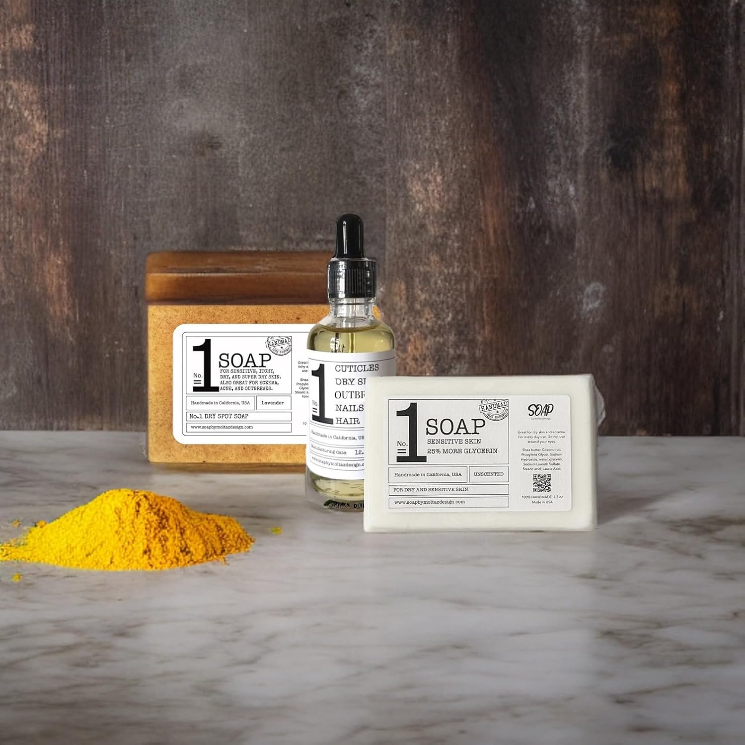 No1 Dry spot soap  3.5oz  Turmeric, Oatmeal and honey. Great for sensitive, itchy, and dry skin. Calms down itchy, red, and damaged skin. Also great