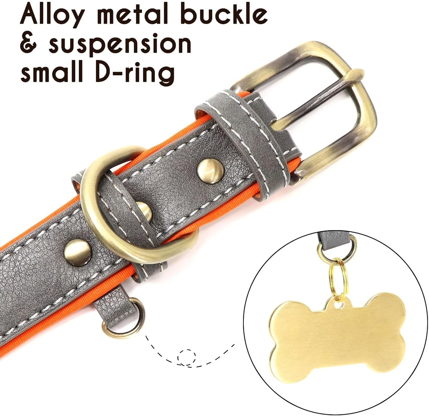 Beirui Collar de perro de cuero genuino personalizado y juego de correa, collar de perro de cuero acolchado suave con herrajes de metal duraderos