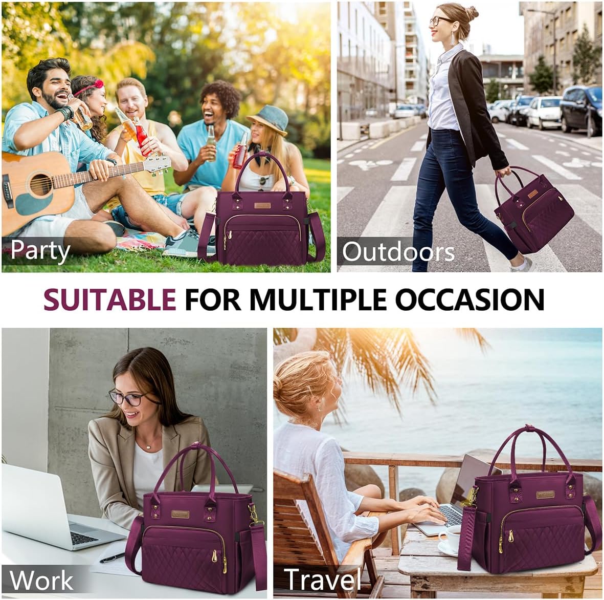 MIYCOO – Lonchera para mujer, a prueba de fugas, con aislamiento, grande, con 2 compresas frías, color morado