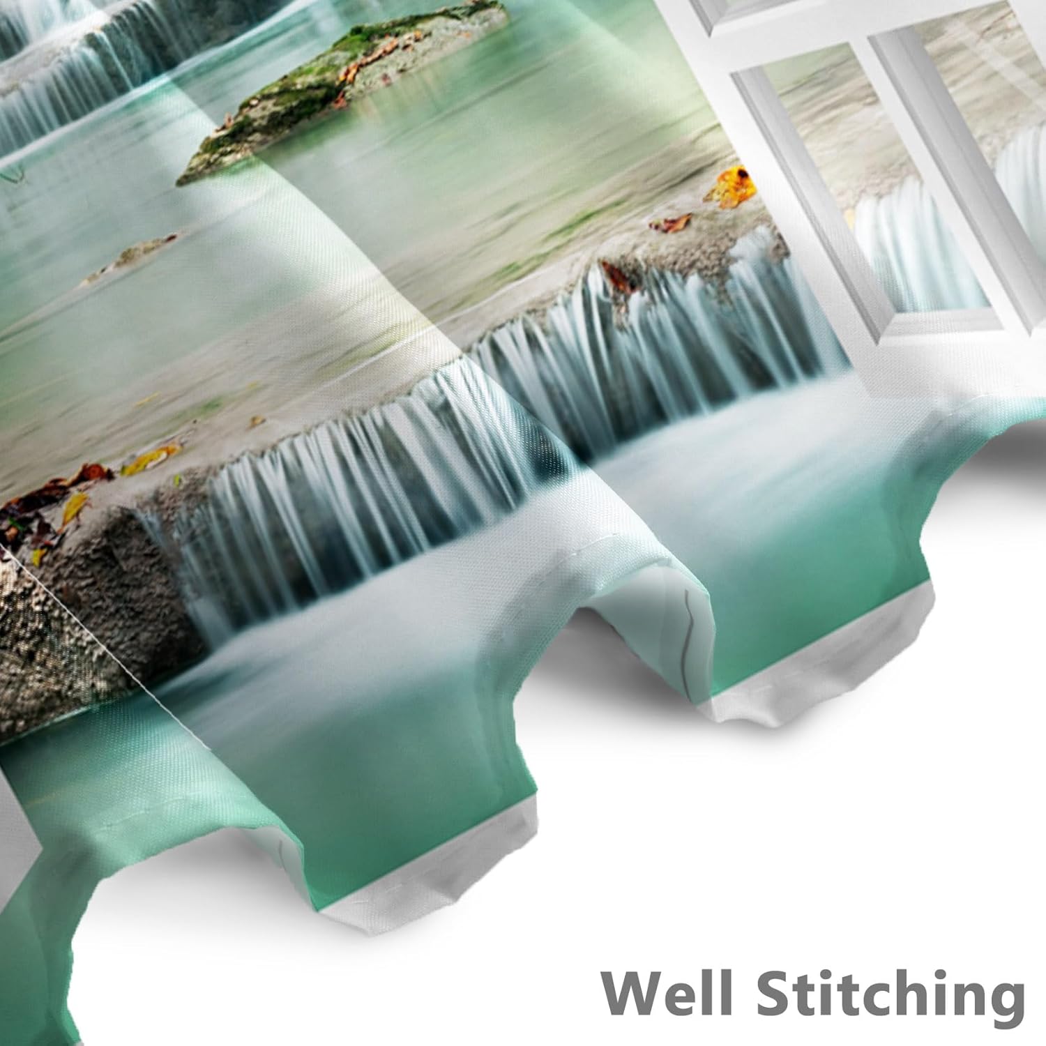 Renaiss Cortina de ducha de cascada de bosque de 72 x 72 pulgadas, diseño de bosque verde, agua, lago, selva tropical, selva, blanco, ventana de