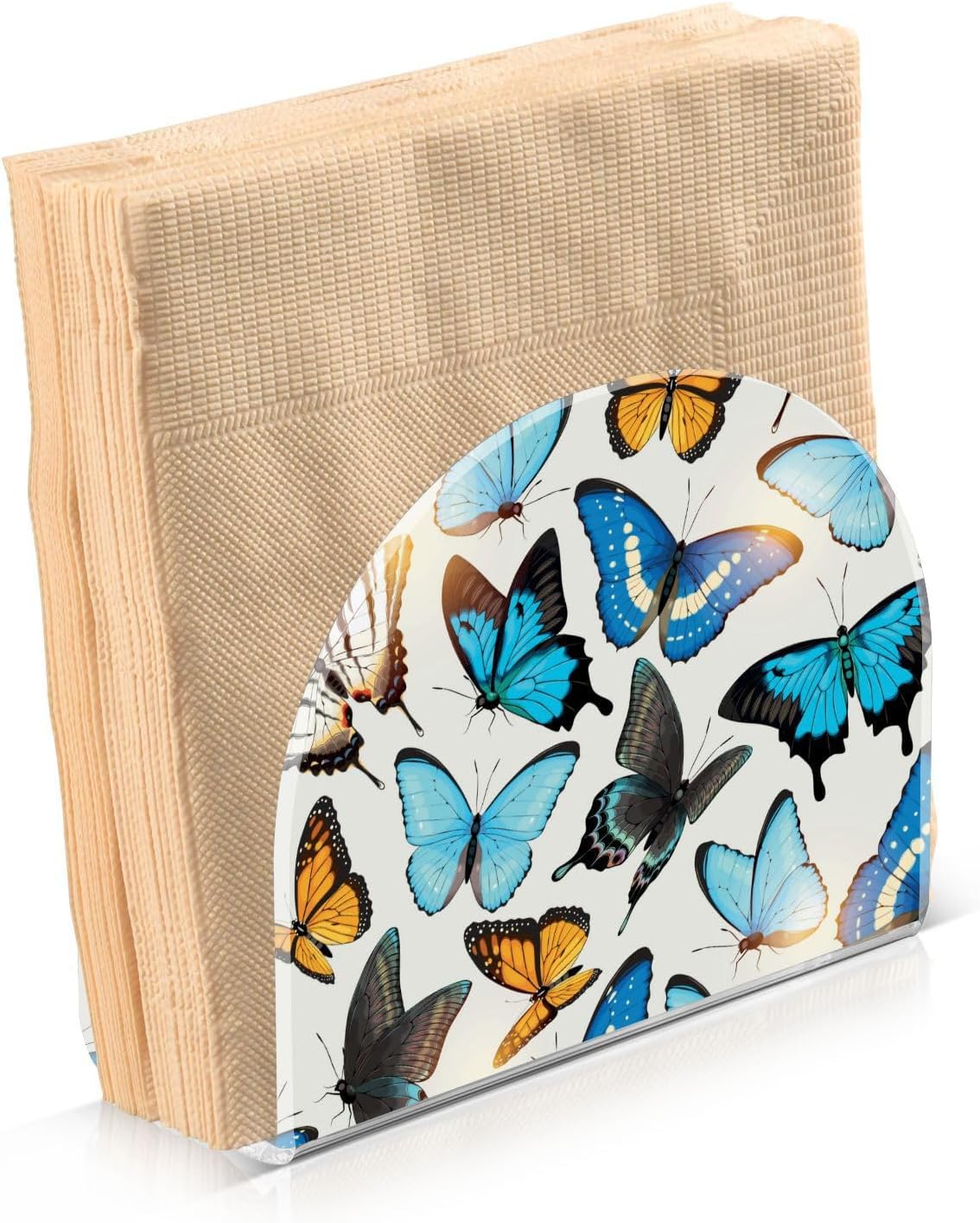 Hermoso soporte de servilleta de acrílico de mariposa transparente para mesa de cocina, soporte decorativo moderno para el hogar