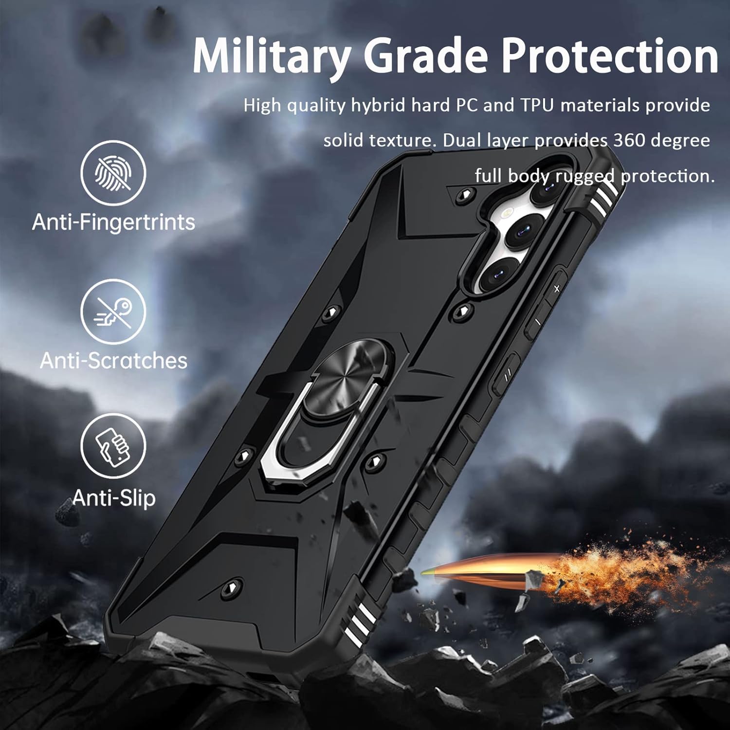 Miimall Funda para Samsung A34 con soporte de anillo, funda para Galaxy A34 con soporte giratorio, protección de grado militar, resistencia a caídas