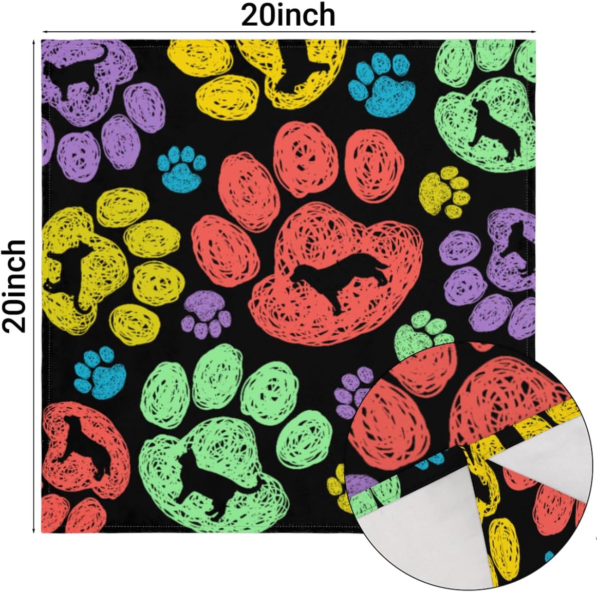 Cloth Napkins Set of 4 Colorful Dog Paw Print 20×20 Inch Cloth Napkins Cute Animal Paw Print Washable Reusable Kitchen Dinner Napkins Table Decor