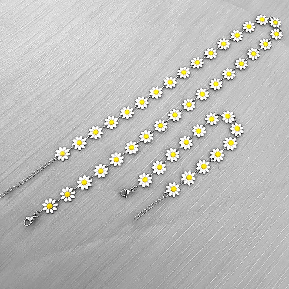 Cute Daisy Flower Necklace Fashion Jewelry For Women Chrysanthemum Choker Bohemian Enamel Sunflower Neck Jewelry For Women Girls 14 (Necklace)