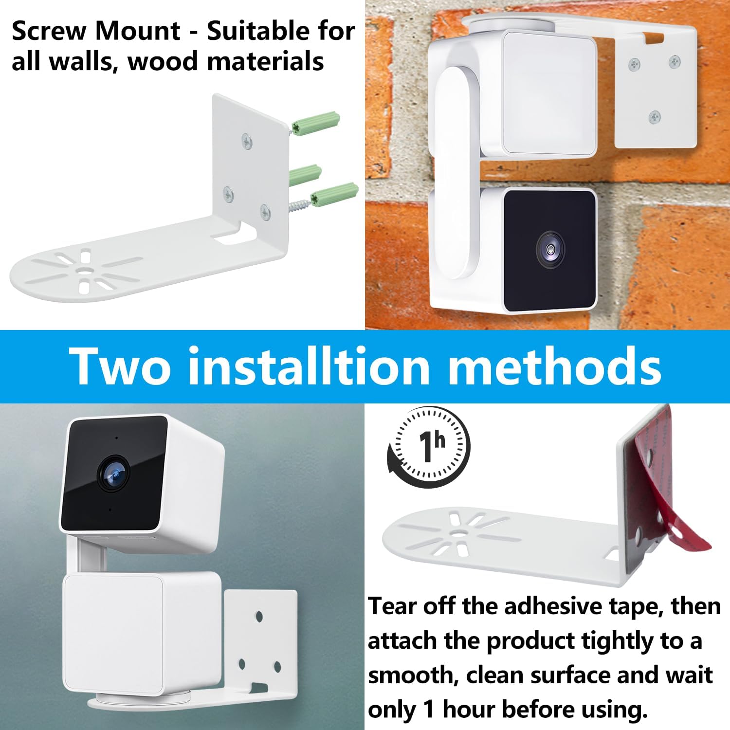 Haoyou Soporte de pared de metal para Wyze Cam Pan V3V2 Wyze Cam V4V3 adhesivo sin taladrar instalación en interiores y exteriores (paquete de 2