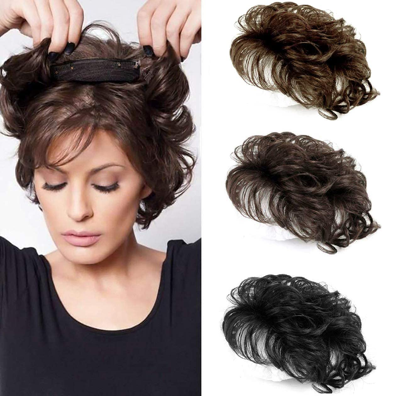 Peluca de cabello humano corto para mujer, con cierre de cabello rizado, postizo superior con clip, pieza de repuesto de cabello natural para