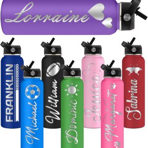 GBVllexuii Botellas de agua personalizadas de acero inoxidable con tapa de pajilla, botella de agua deportiva aislada de 32 onzas con nombre grabado GBVllexuii Botellas de agua personalizadas de acero inoxidable con tapa de pajilla, botella de agua deportiva aislada de 32 onzas con nombre grabado