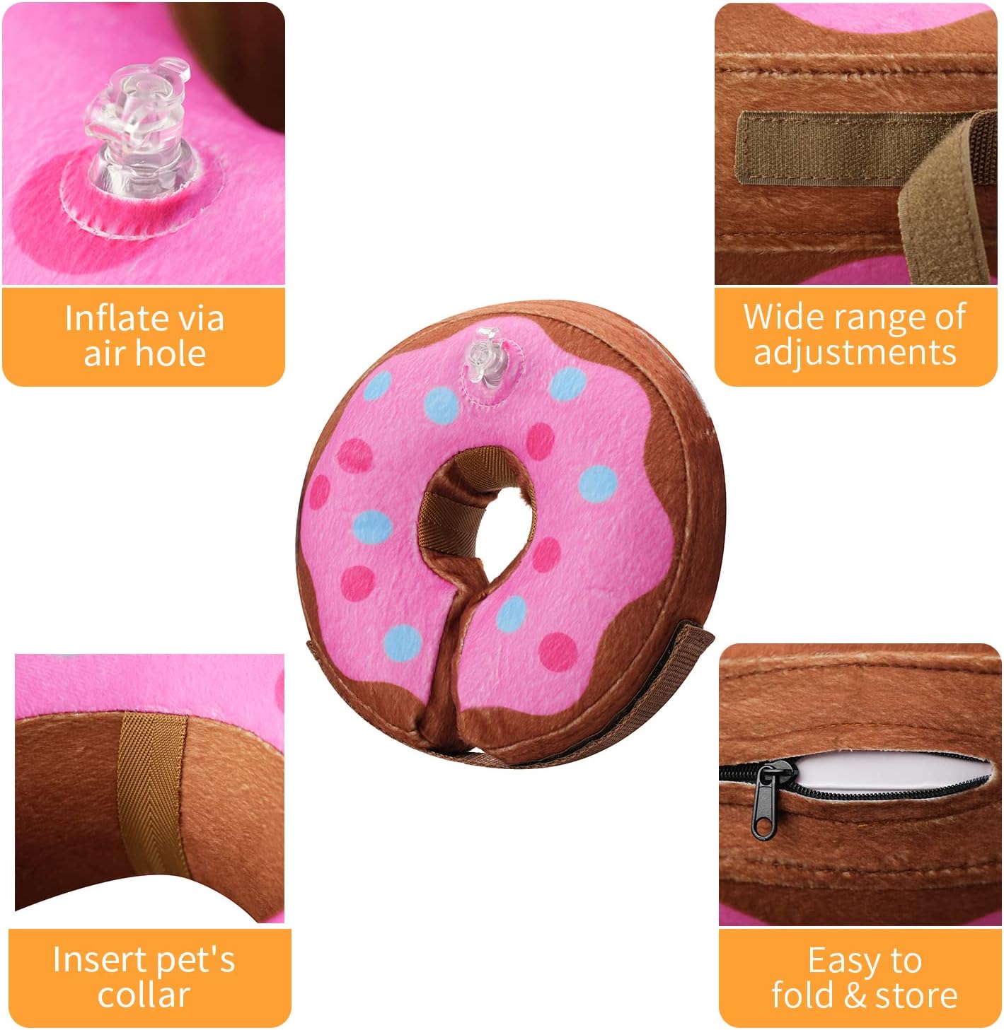 Collar inflable de cono para perros y gatos, collar suave de recuperación de mascotas que no bloquea la visión E-Collar (M, rosa)