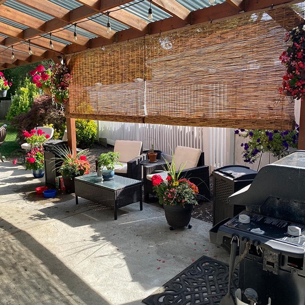 Persianas de bambú para patio, persianas enrollables romanas sin cordones de 24 30 34 36 38 40 42 48 56 60 66 pulgadas de ancho, persianas romanas