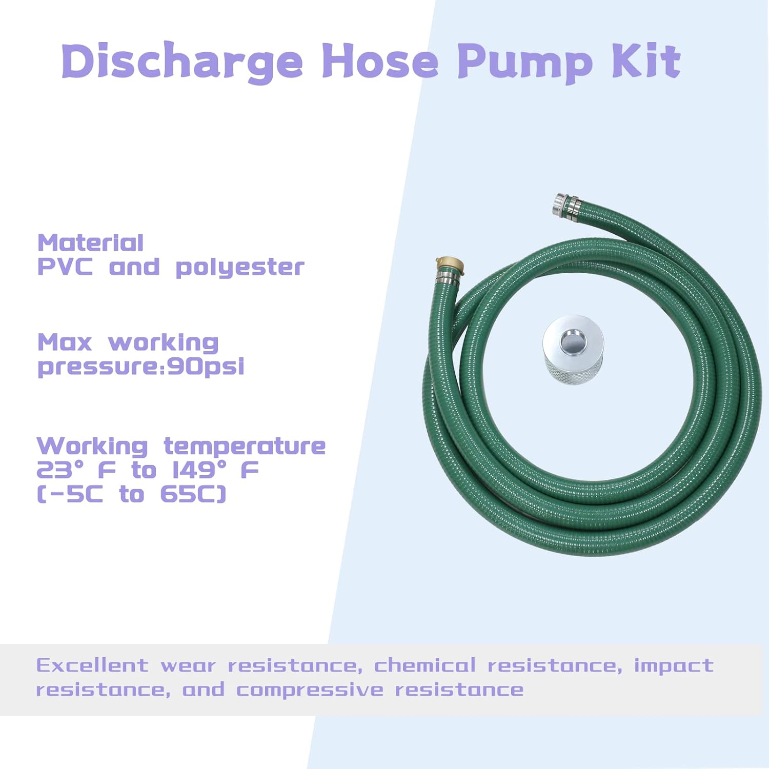 Eastrans El kit de bomba de manguera de descarga incluye manguera de succión de PVC verde de 2 pulgadas x 20 pies con ajuste de clavija de aluminio,