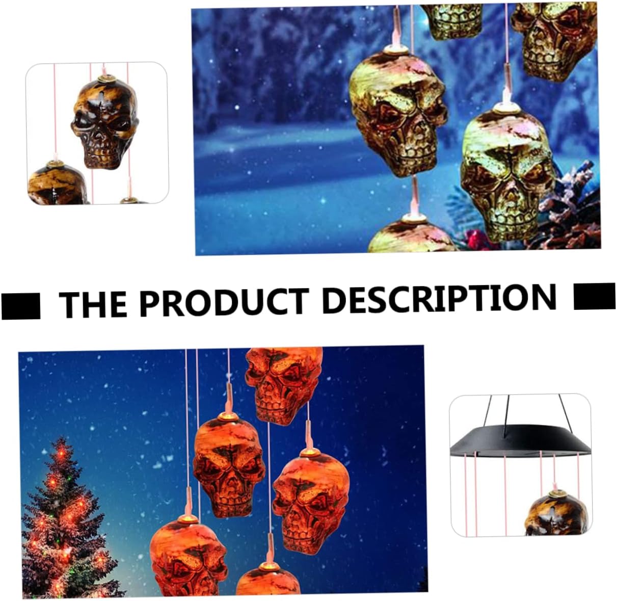 BESTOYARD 1 unidad de campanillas de viento de calavera solar – luz de carga de cráneo de hadas luces decoración del hogar luces decorativas luces