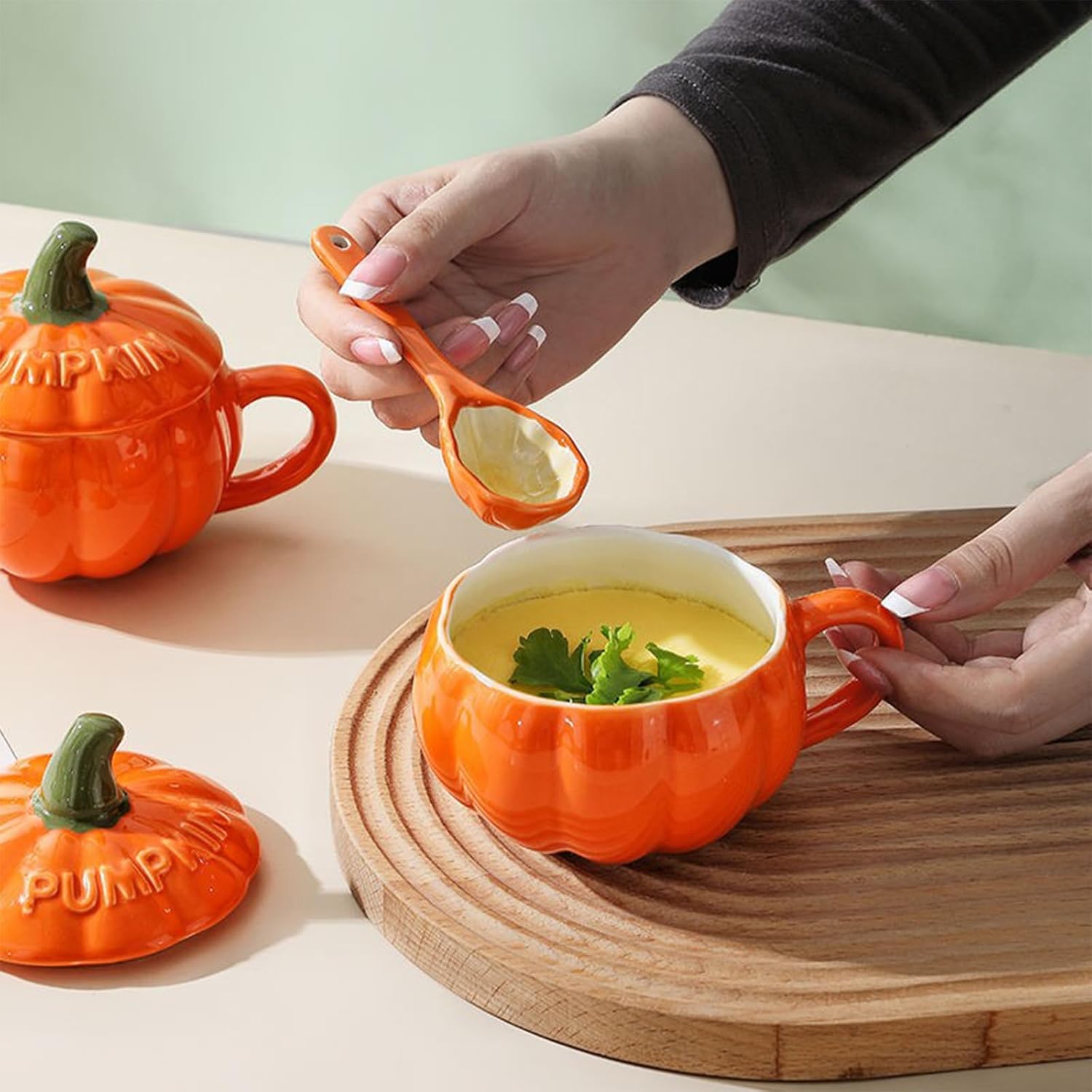 Taza de café y tazas de té de cerámica de calabaza, tazas divertidas con forma de calabaza de Halloween, tazas de otoño con temática de cosecha de